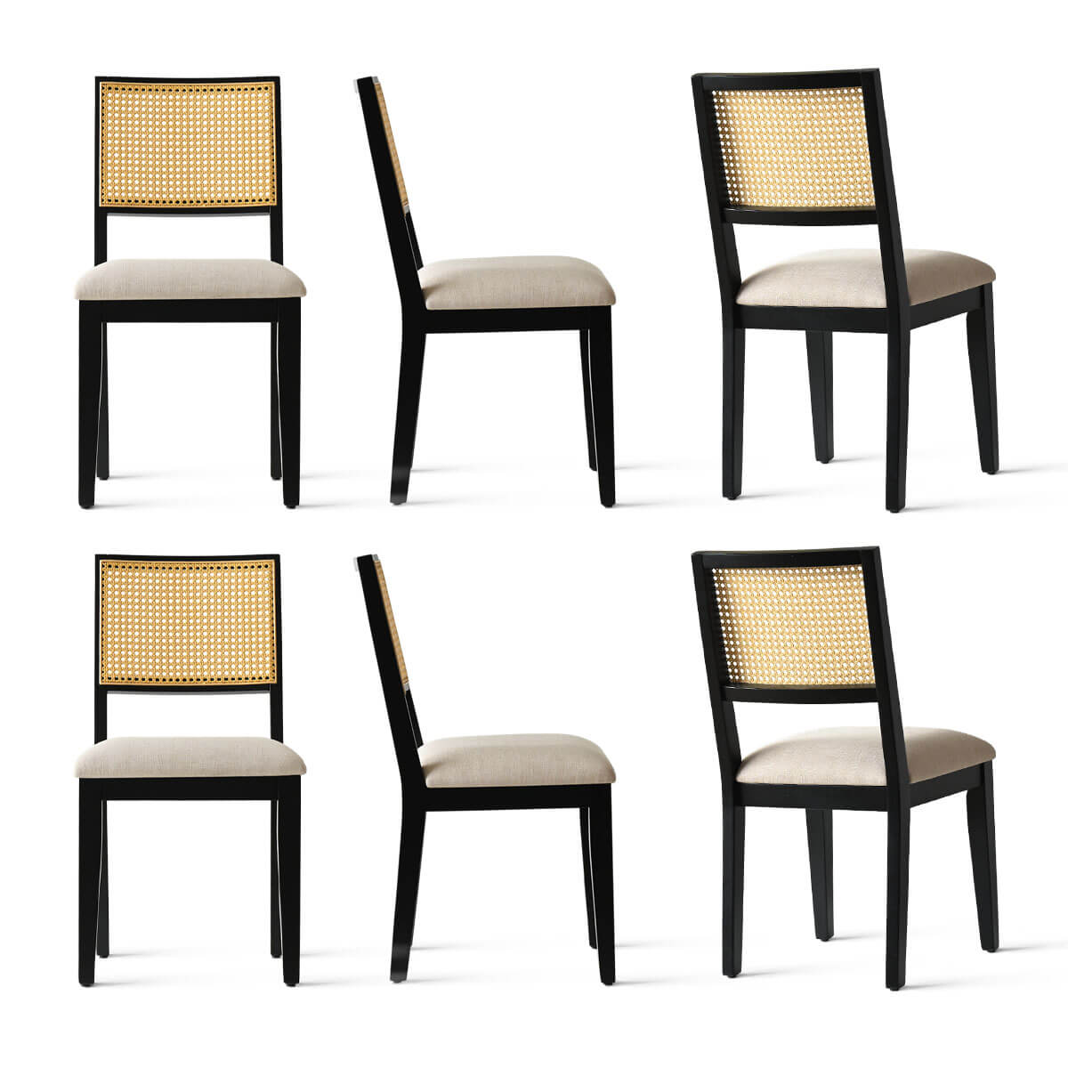 Monica Rattan Solid Wood Upholstered Dining Chair (Set of 6)