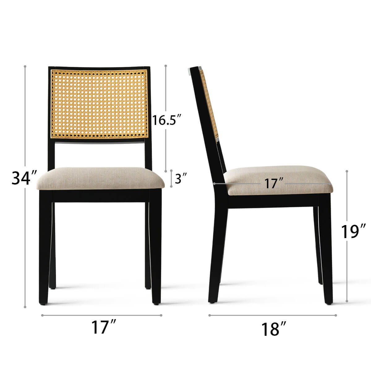 Monica Rattan Solid Wood Upholstered Dining Chair (Set of 4)