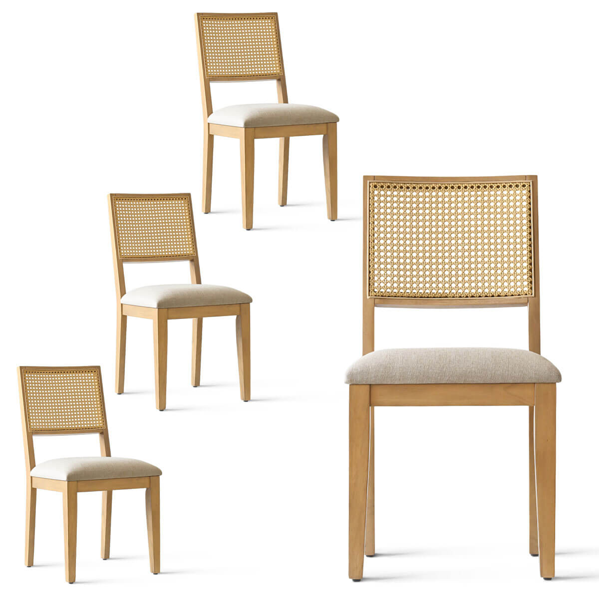 Monica Rattan Solid Wood Upholstered Dining Chair (Set of 4)