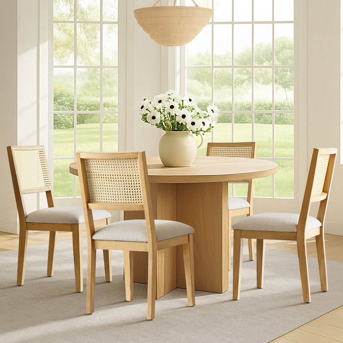 Monica Rattan Solid Wood Upholstered Dining Chair (Set of 4)