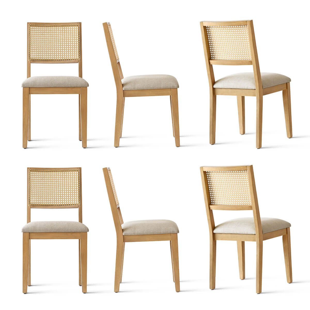 Monica Rattan Solid Wood Upholstered Dining Chair (Set of 6)