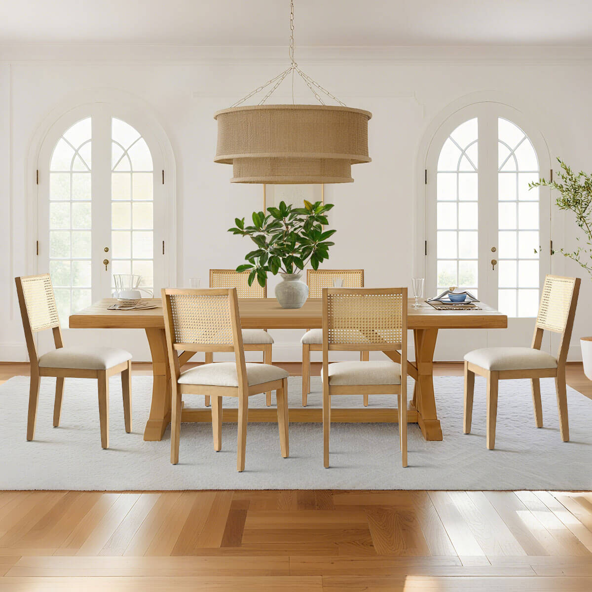 Monica Rattan Solid Wood Upholstered Dining Chair (Set of 6)