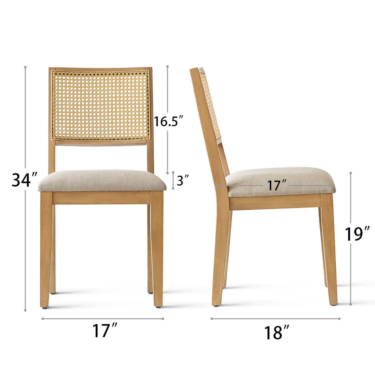 Monica Rattan Solid Wood Upholstered Dining Chair (Set of 4)