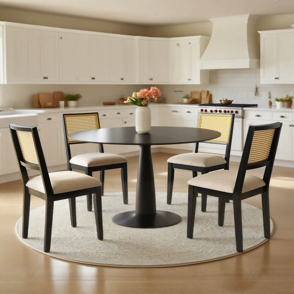 Monica Rattan Solid Wood Upholstered Dining Chair (Set of 4)
