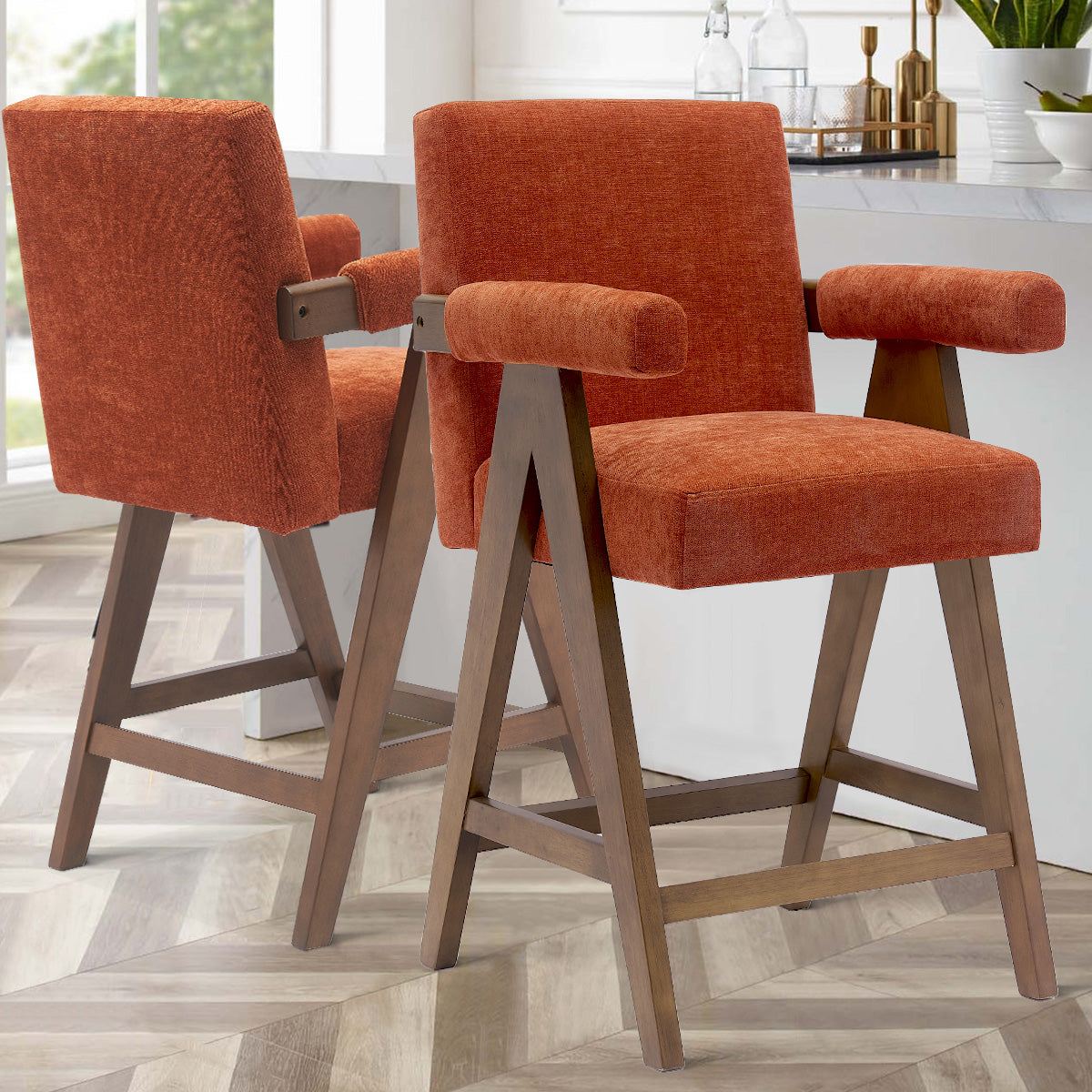 Morgan Upholstered Counter Stool with Arms (1-Piece)
