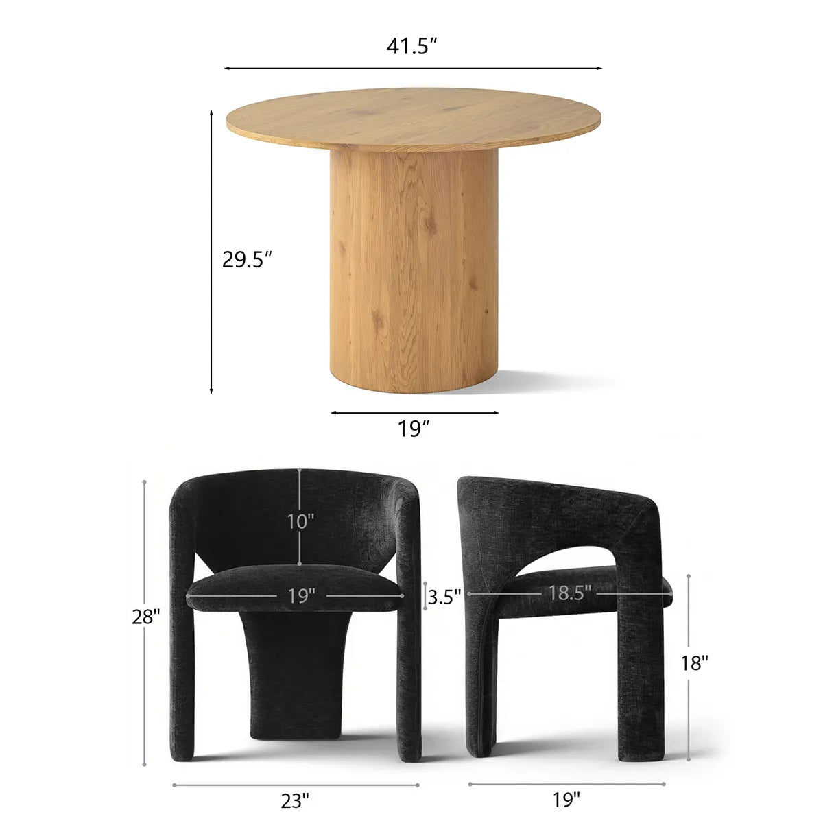 Musk & Khloe 41.5" Round Dining Table Set for 4 (5-Piece)