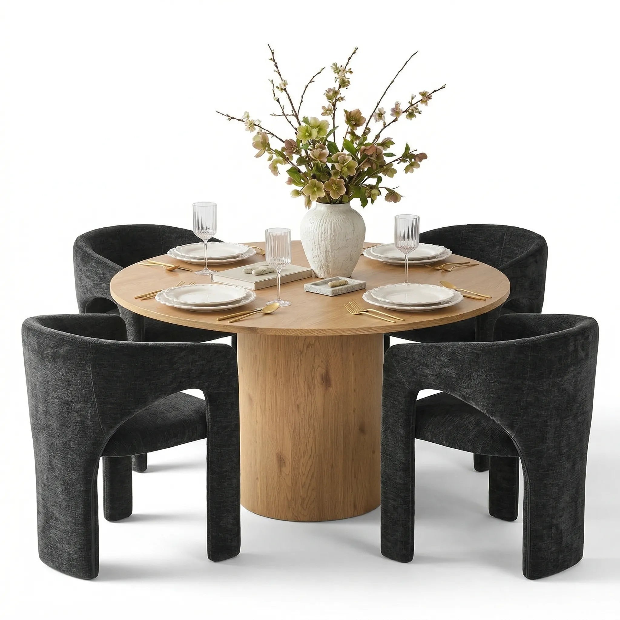 Musk & Khloe 41.5" Round Dining Table Set for 4 (5-Piece)
