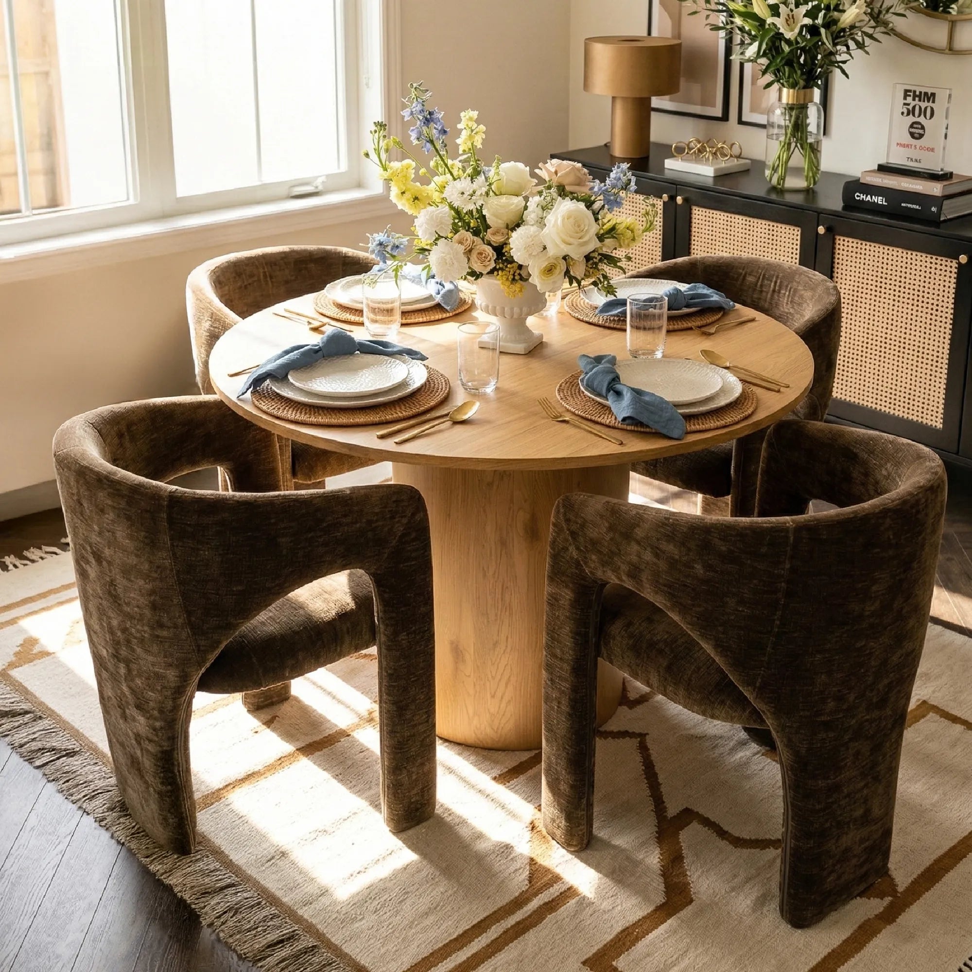 Musk & Khloe 41.5" Round Dining Table Set for 4 (5-Piece)