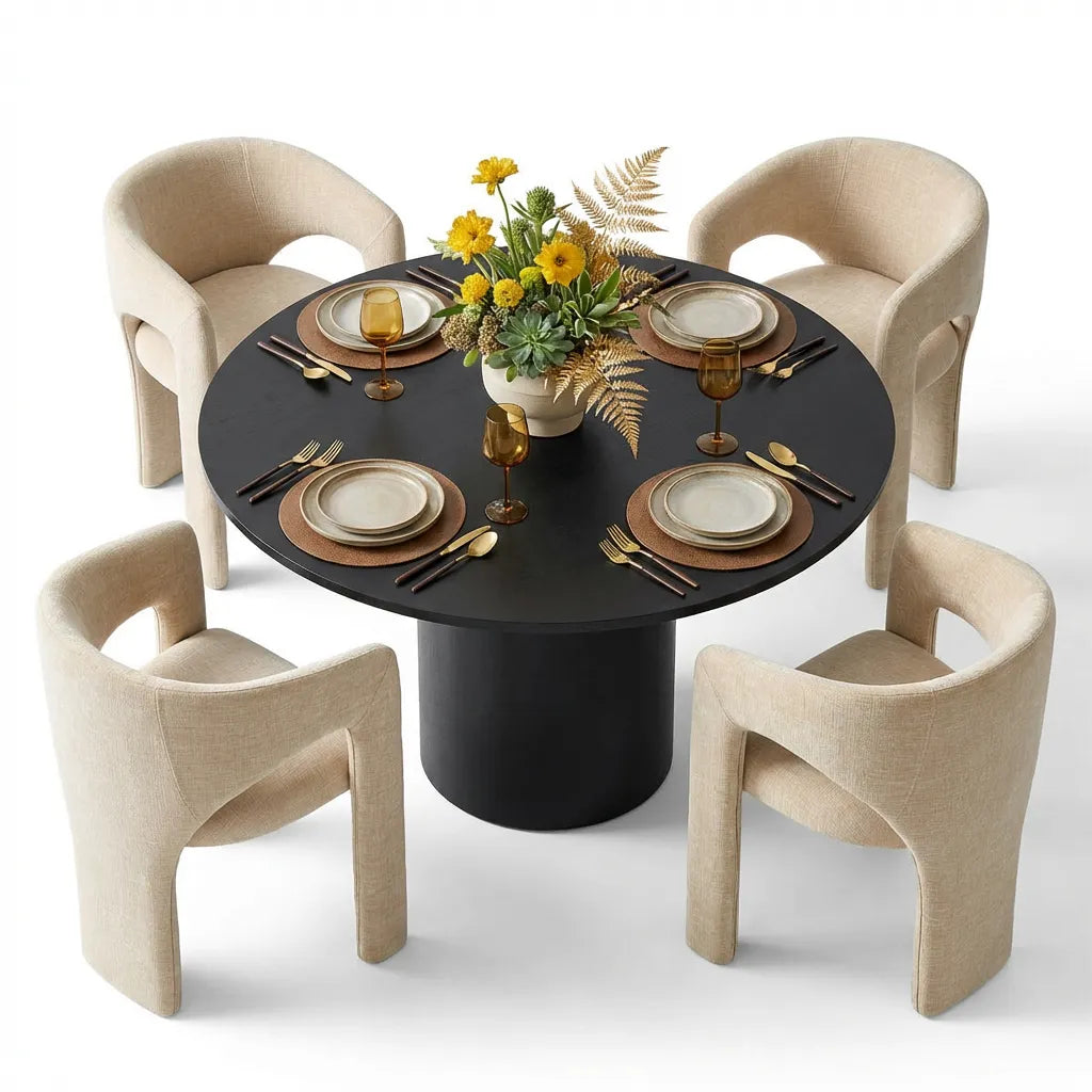 Musk & Khloe 41.5" Round Dining Table Set for 4 (5-Piece)