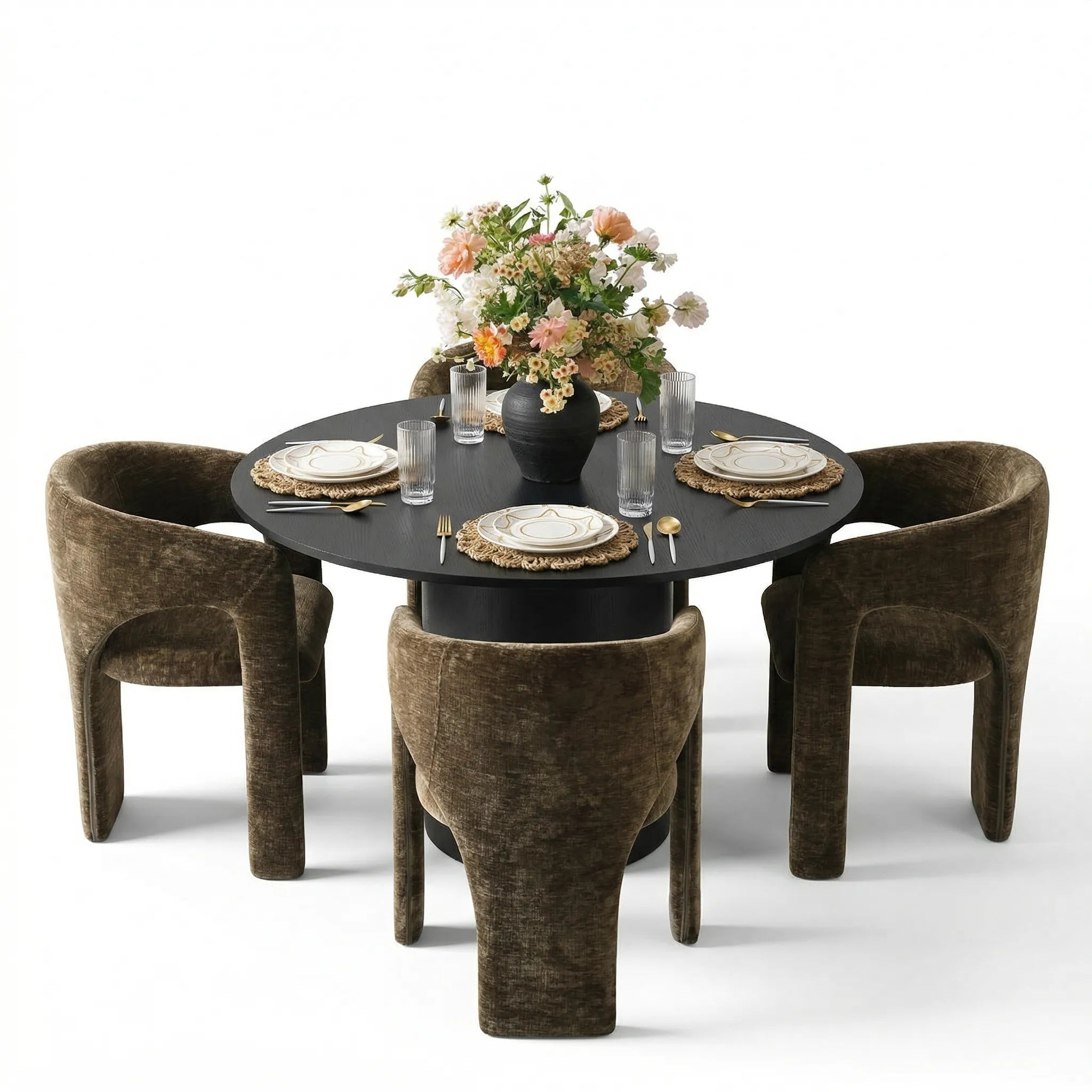 Musk & Khloe 41.5" Round Dining Table Set for 4 (5-Piece)
