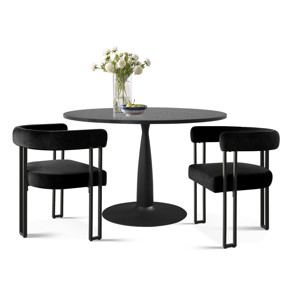New Haven & Mia 35" Black Round Dining Table Set for 2 (3-Piece)