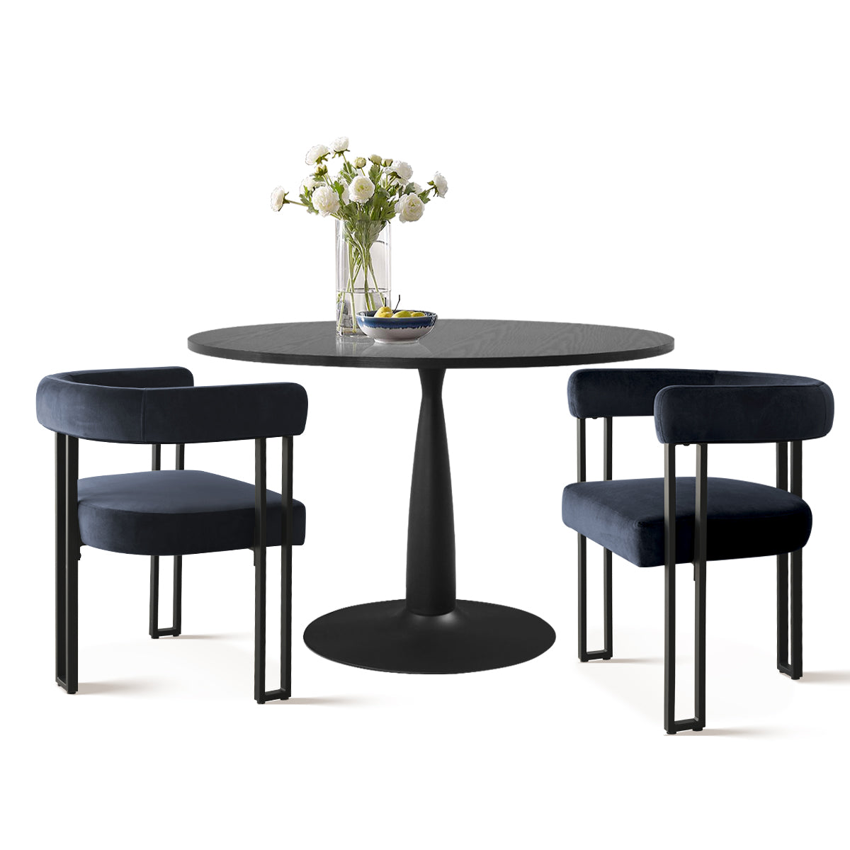 New Haven & Mia 35" Black Round Dining Table Set for 2 (3-Piece)