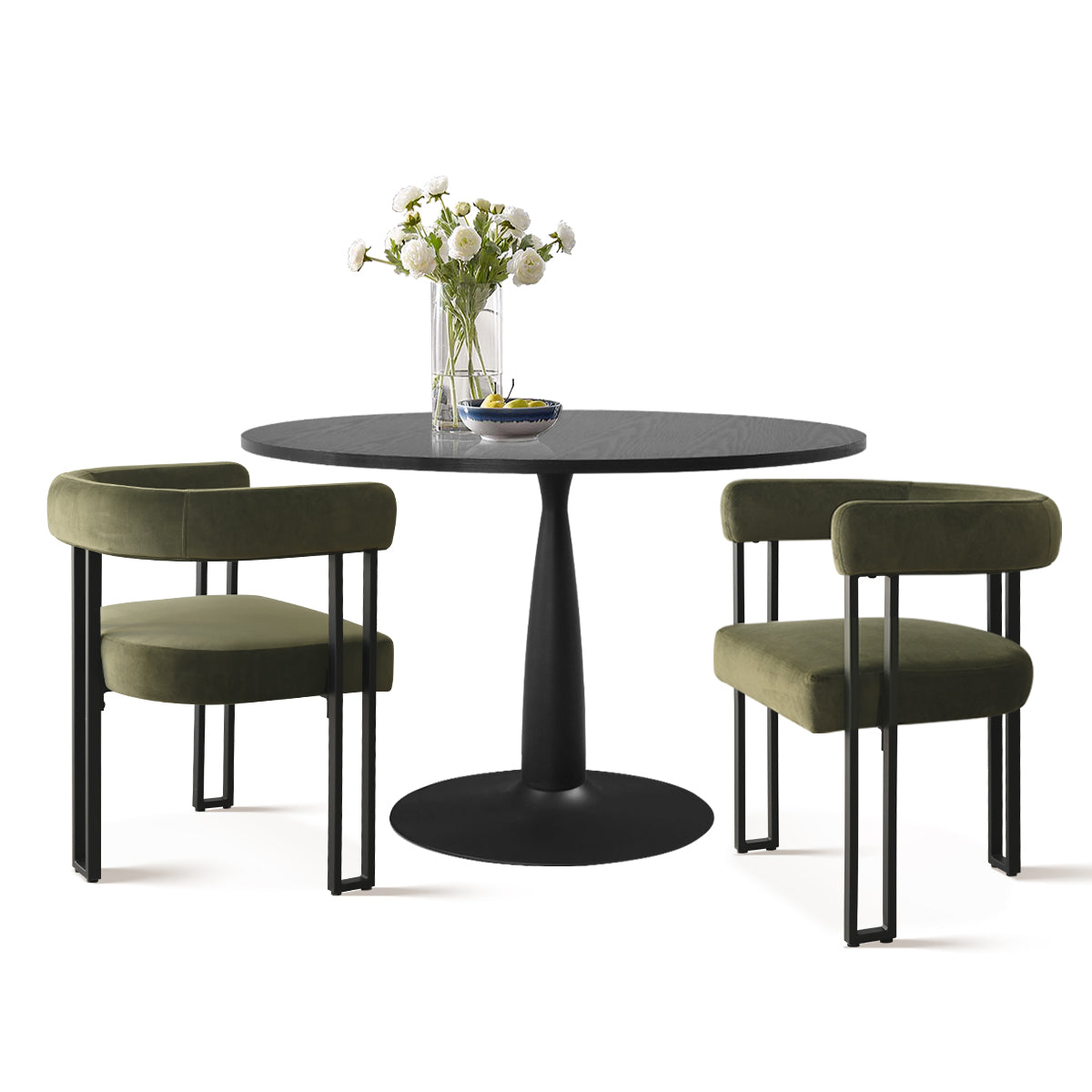 New Haven & Mia 35" Black Round Dining Table Set for 2 (3-Piece)