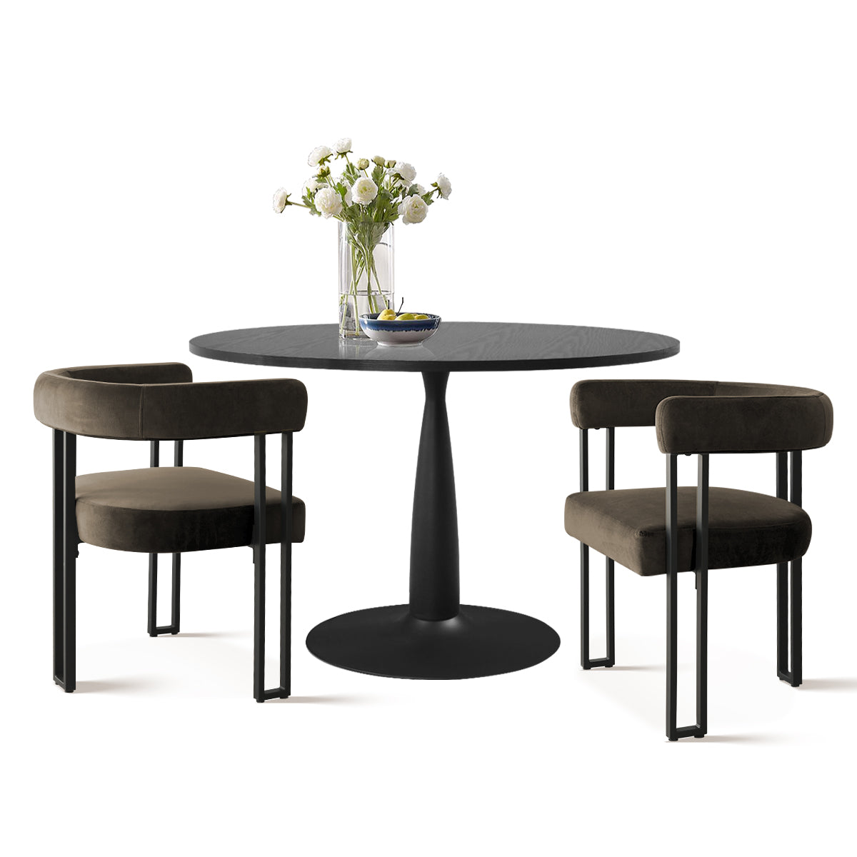 New Haven & Mia 35" Black Round Dining Table Set for 2 (3-Piece)