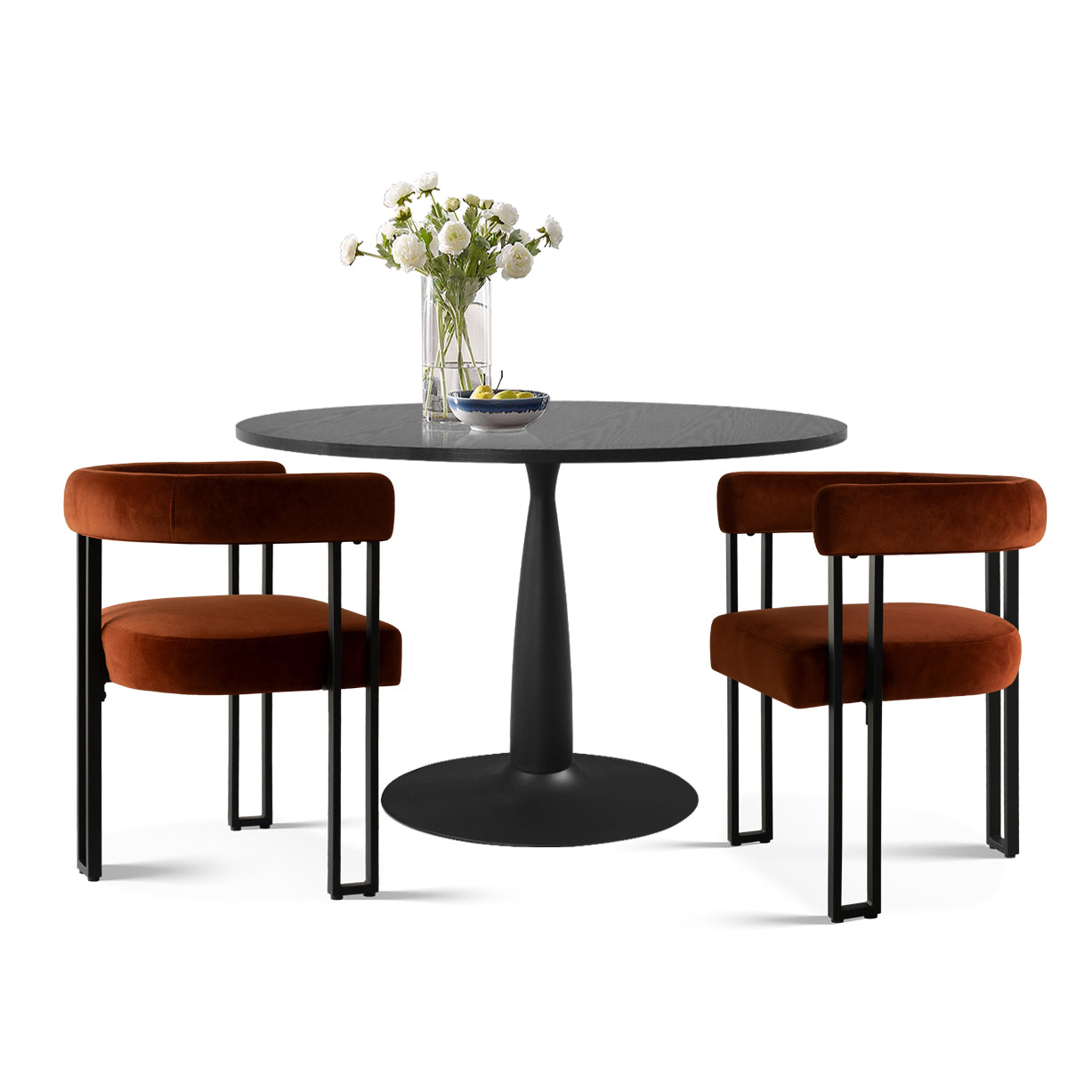 New Haven & Mia 35" Black Round Dining Table Set for 2 (3-Piece)