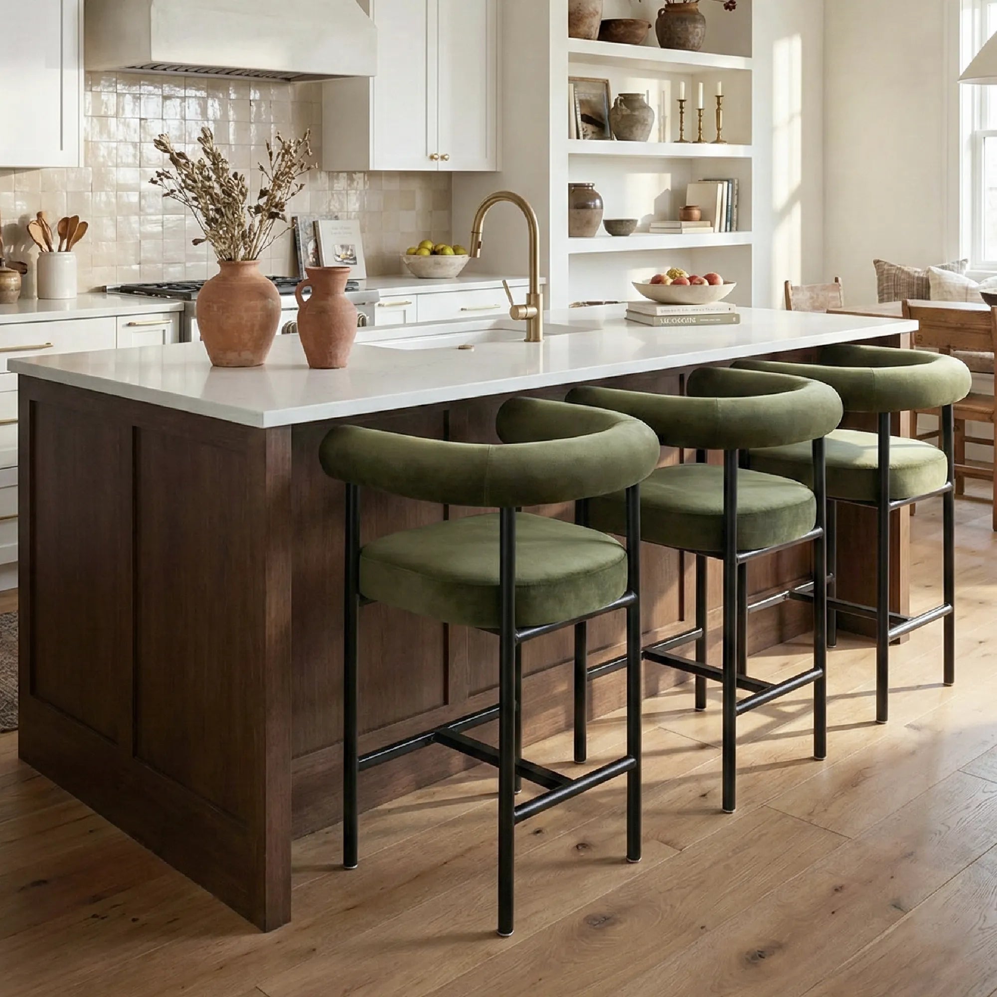 New York 24" Velvet Counter Stool with Arms (1-Piece)