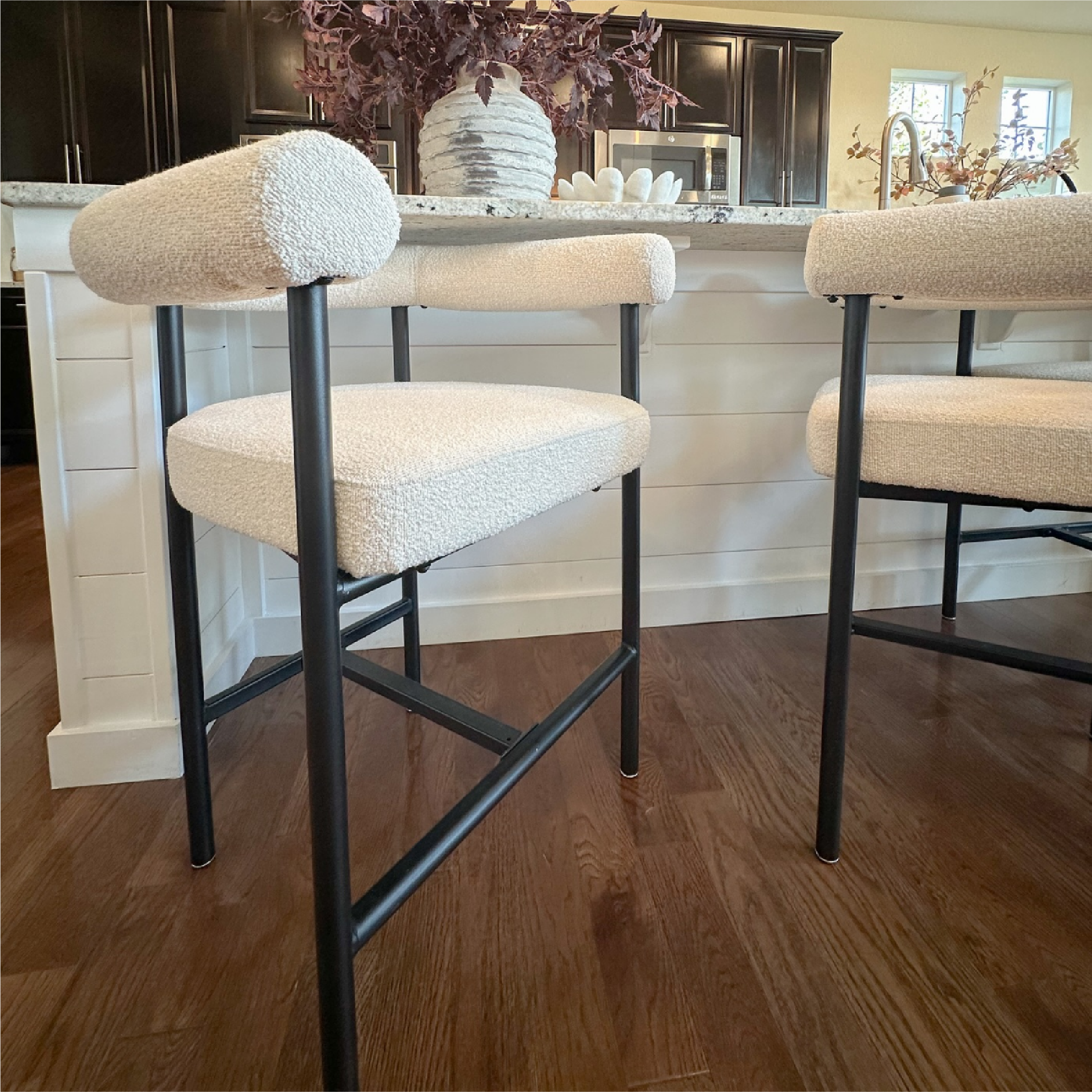 New York 24" Boucle Counter Stool with Arms (Set of 2)