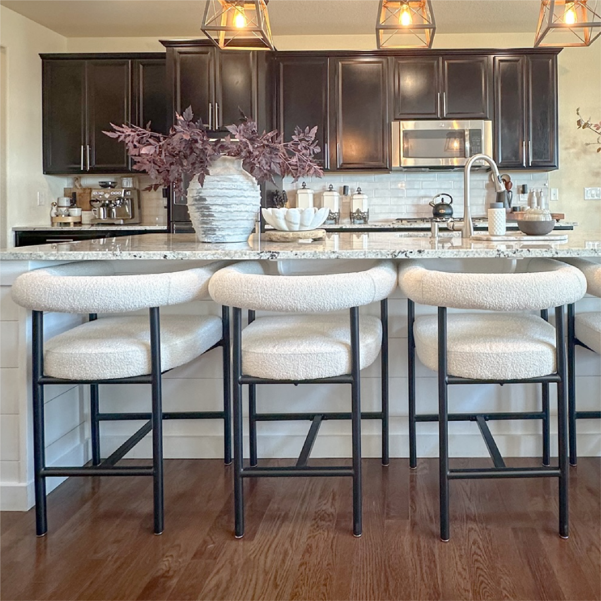 New York 24" Boucle Counter Stool with Arms (Set of 3)