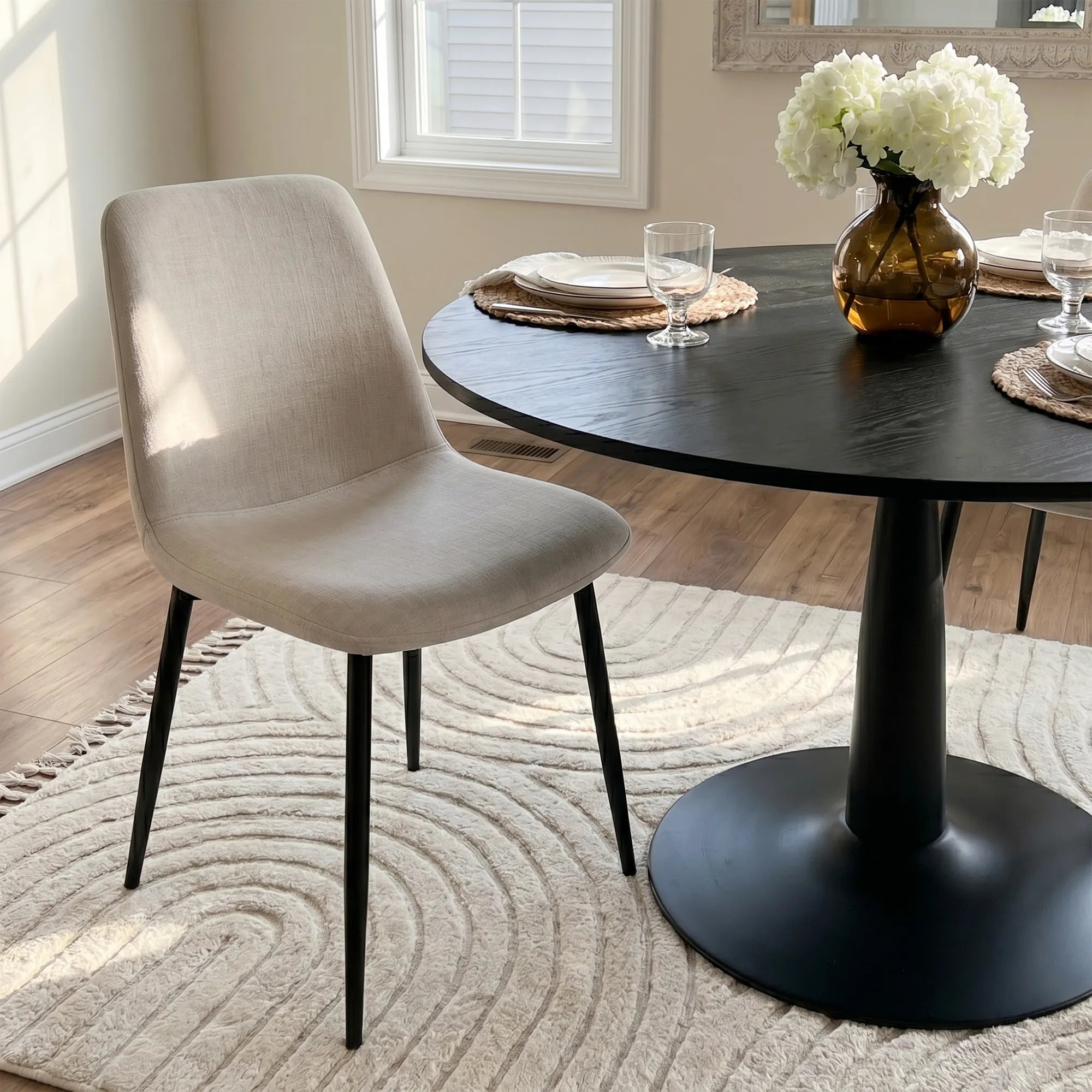 Haven & Oslo 35" Black Round Dining Table Set for 4 (5-Piece)