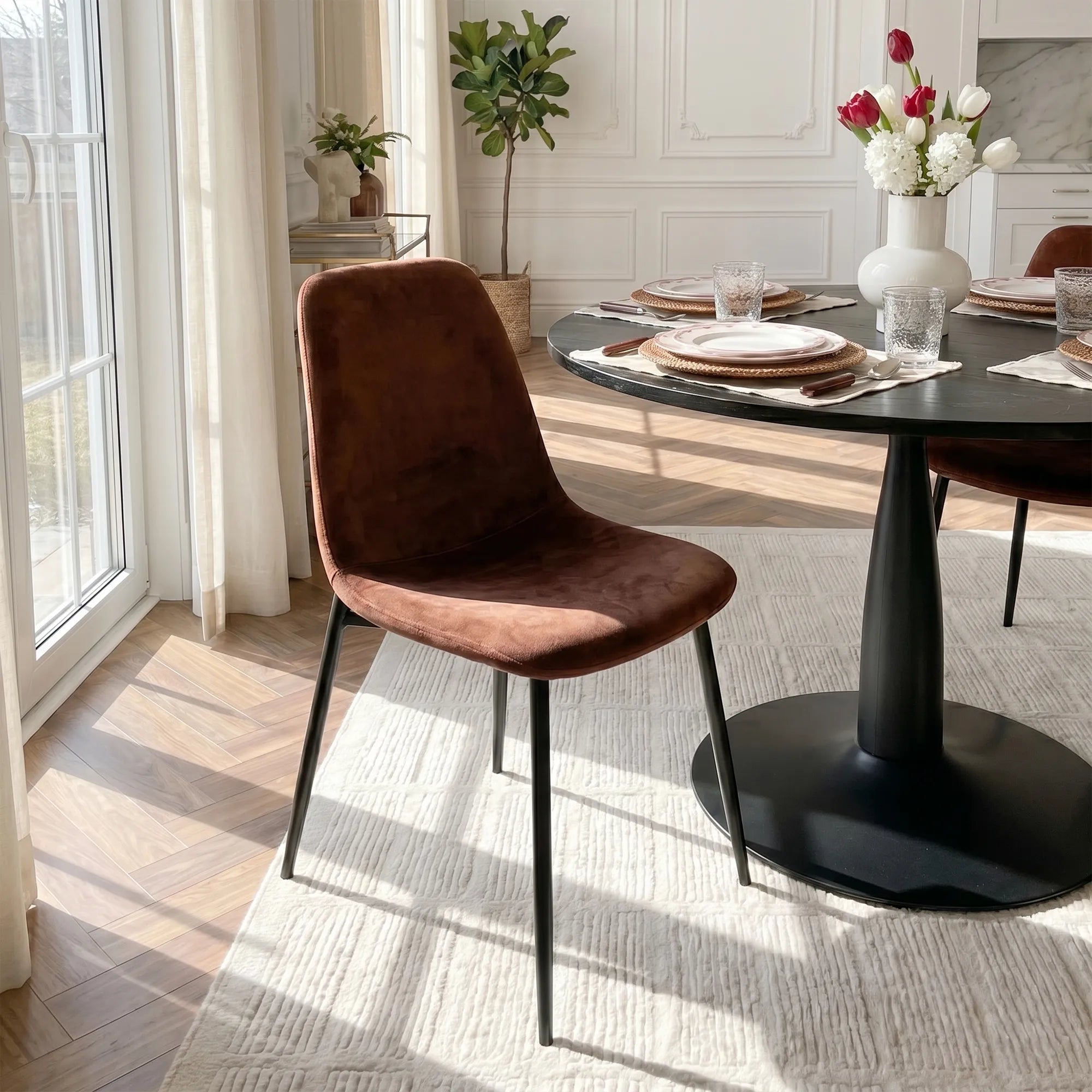 Haven & Oslo 35" Black Round Dining Table Set for 4 (5-Piece)
