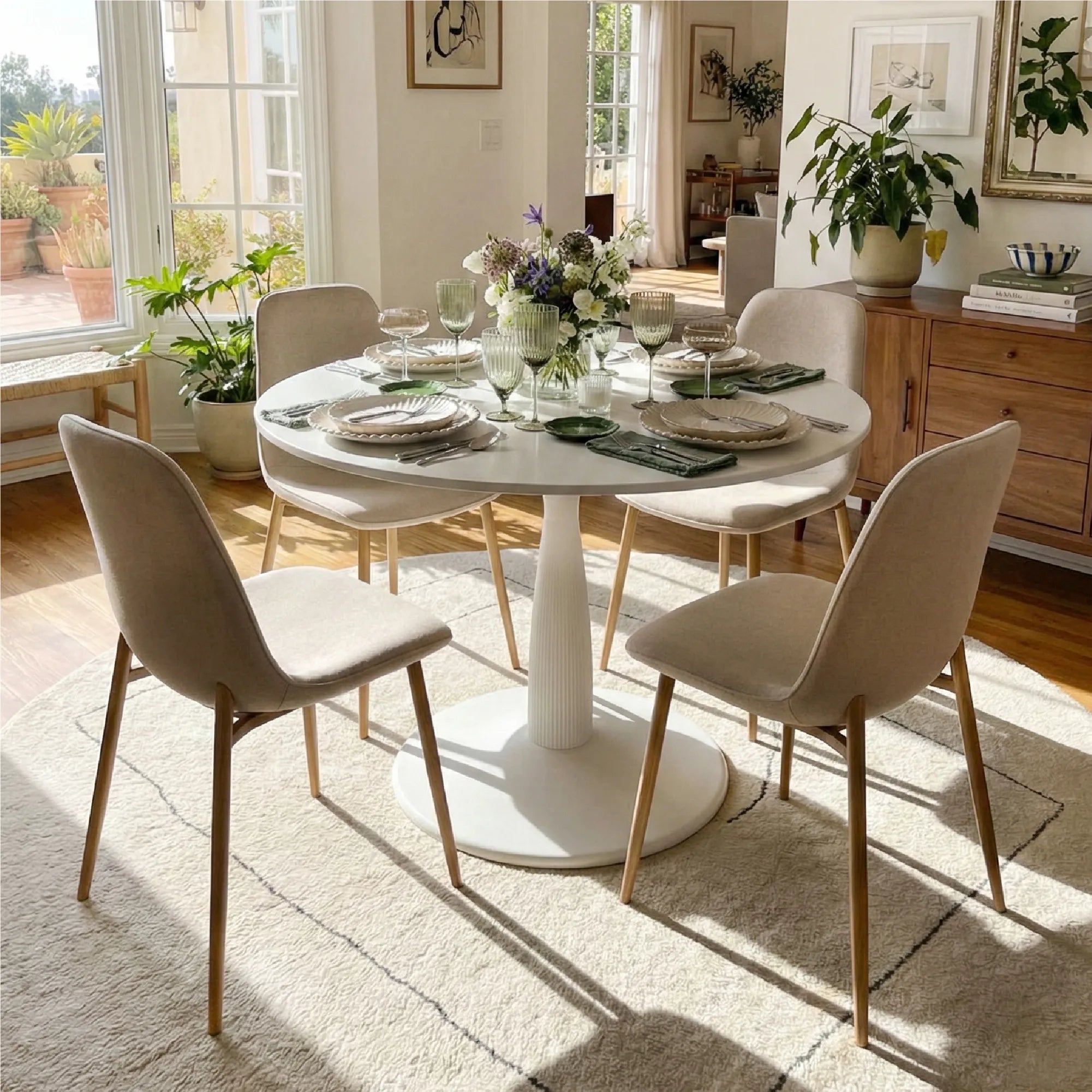 New Haven & Oslo 35" White Round Dining Table Set for 4 (5-Piece)