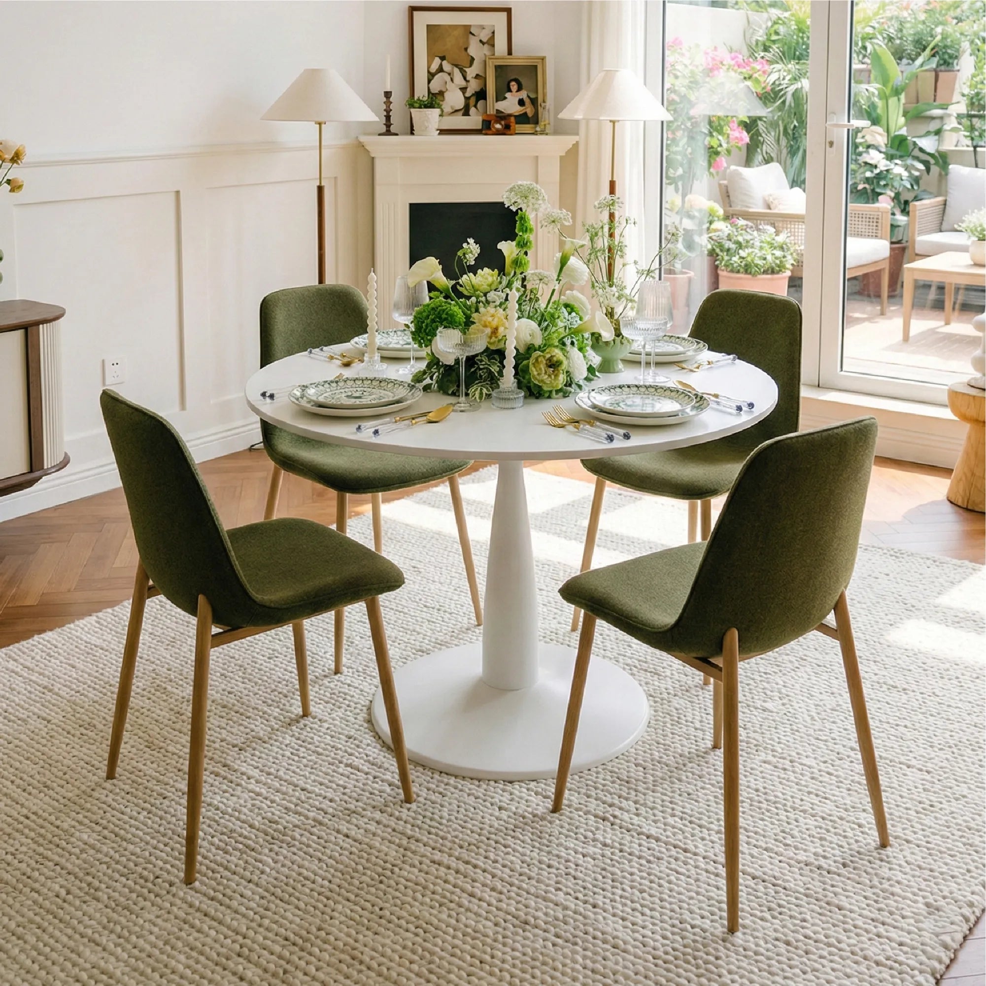 New Haven & Oslo 35" White Round Dining Table Set for 4 (5-Piece)