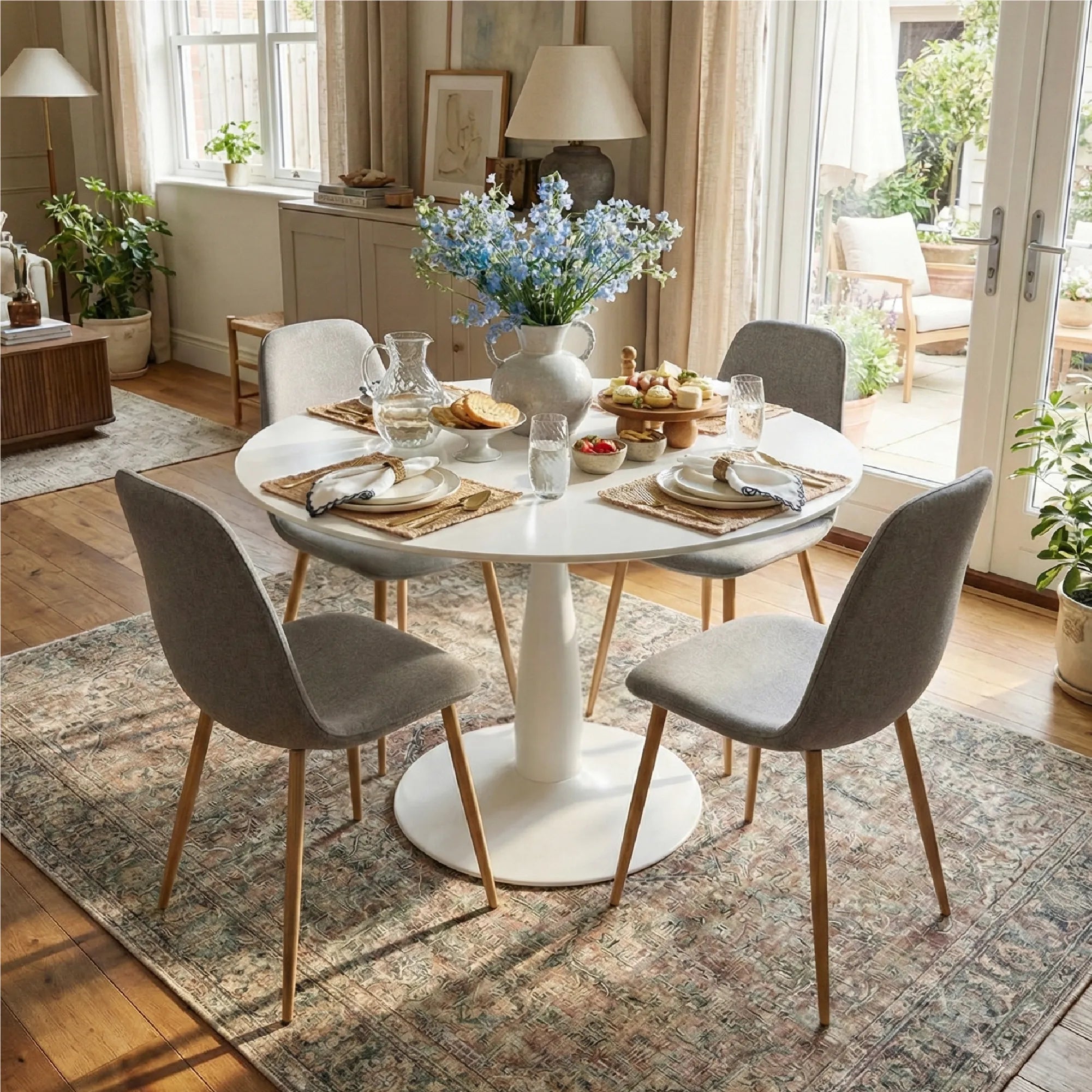 New Haven & Oslo 35" White Round Dining Table Set for 4 (5-Piece)
