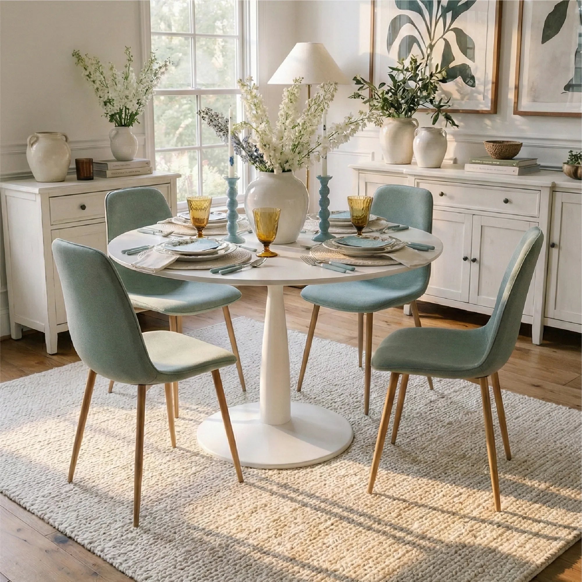 New Haven & Oslo 35" White Round Dining Table Set for 4 (5-Piece)