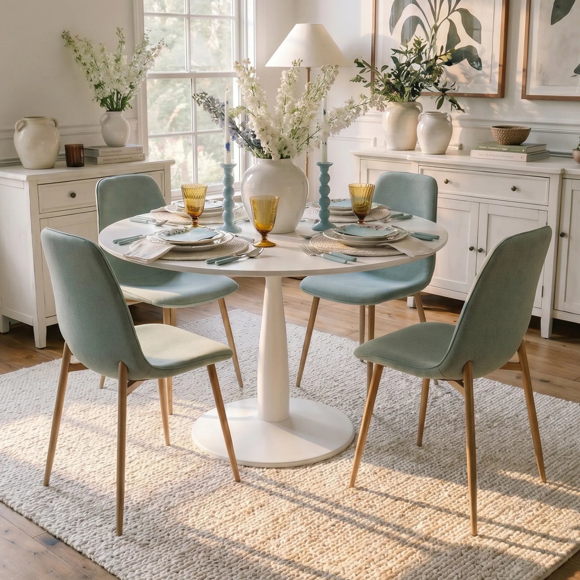 New Haven & Oslo 35" White Round Dining Table Set for 4 (5-Piece)