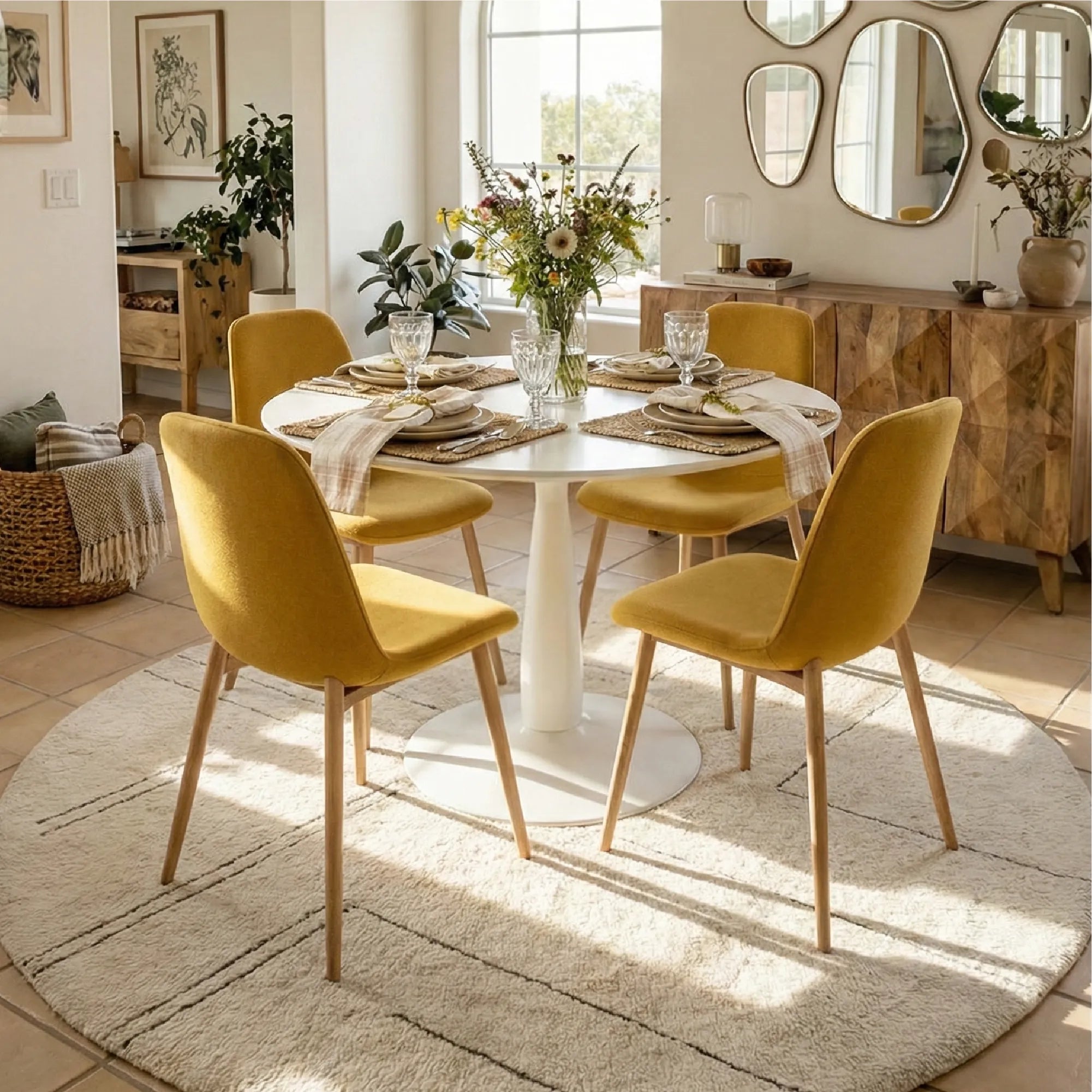 New Haven & Oslo 35" White Round Dining Table Set for 4 (5-Piece)