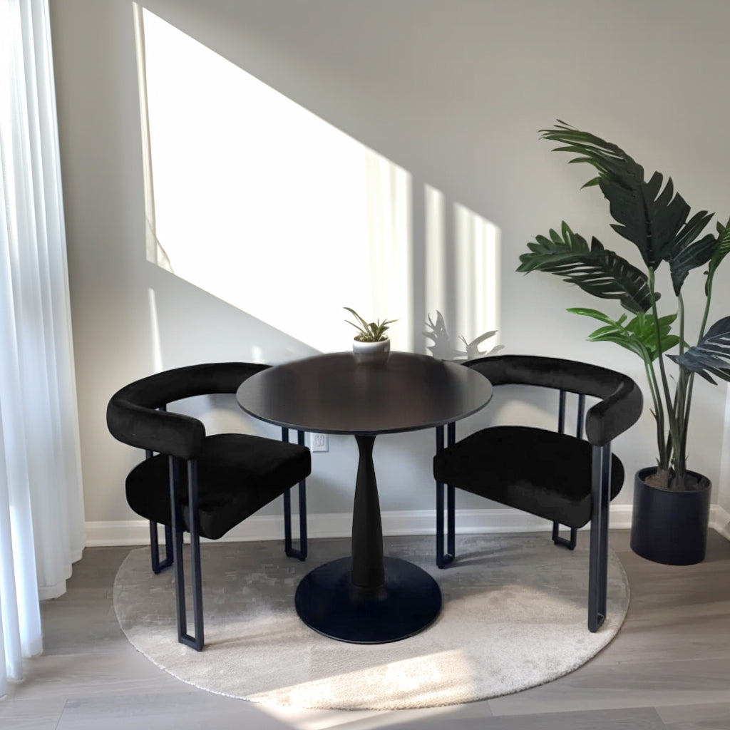 New Haven & Mia 35" Black Round Dining Table Set for 2 (3-Piece)