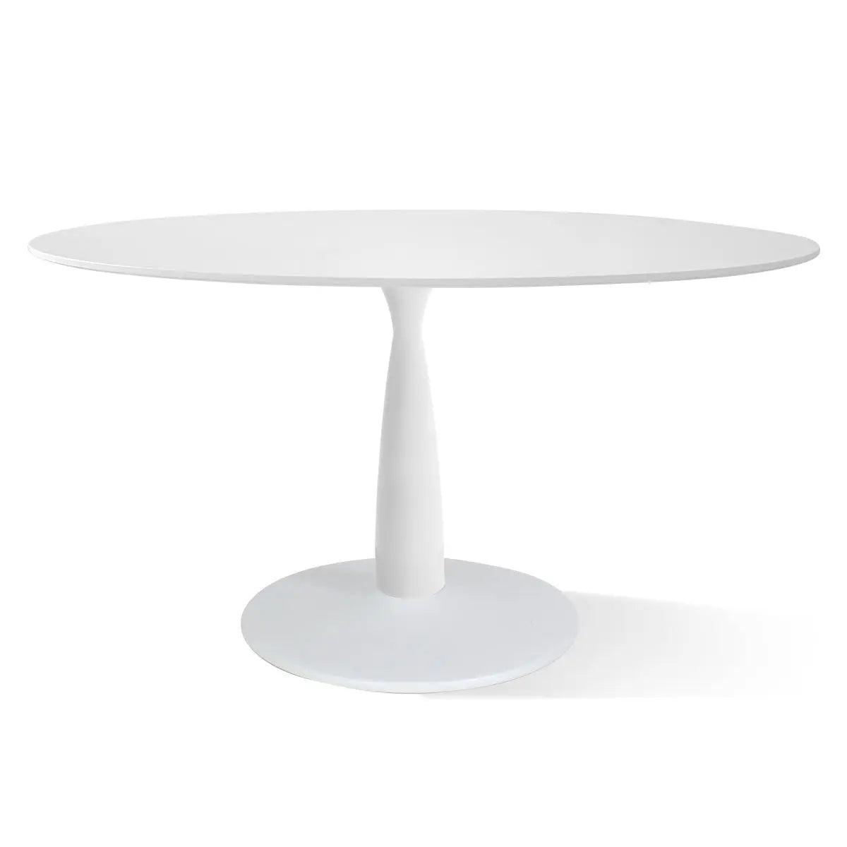 Harris Modern Large Oval White Dining Table with pedestal base, ideal for contemporary dining rooms.