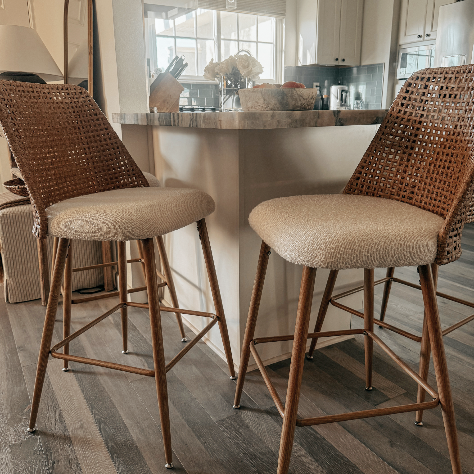 Nice 27" Rattan Upholstered Counter Stool (Set of 3)
