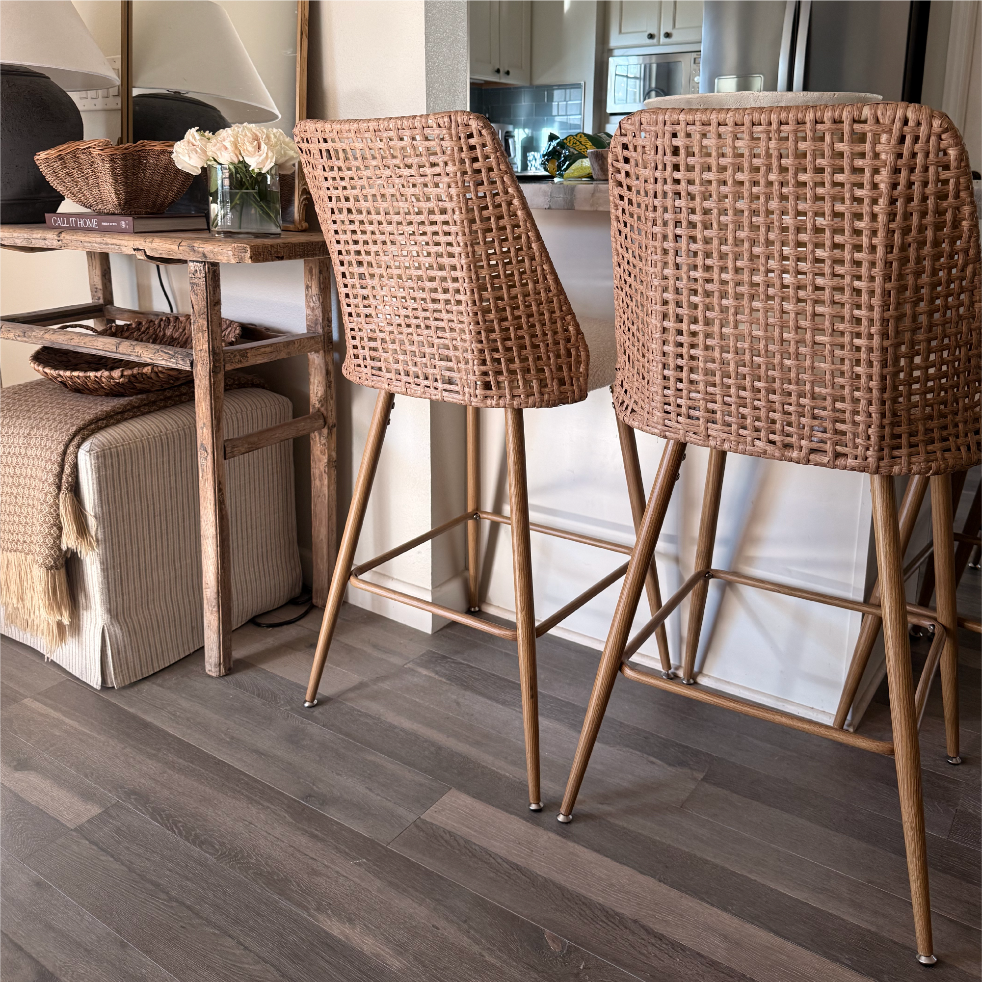 Nice 27" Rattan Upholstered Counter Stool (Set of 3)