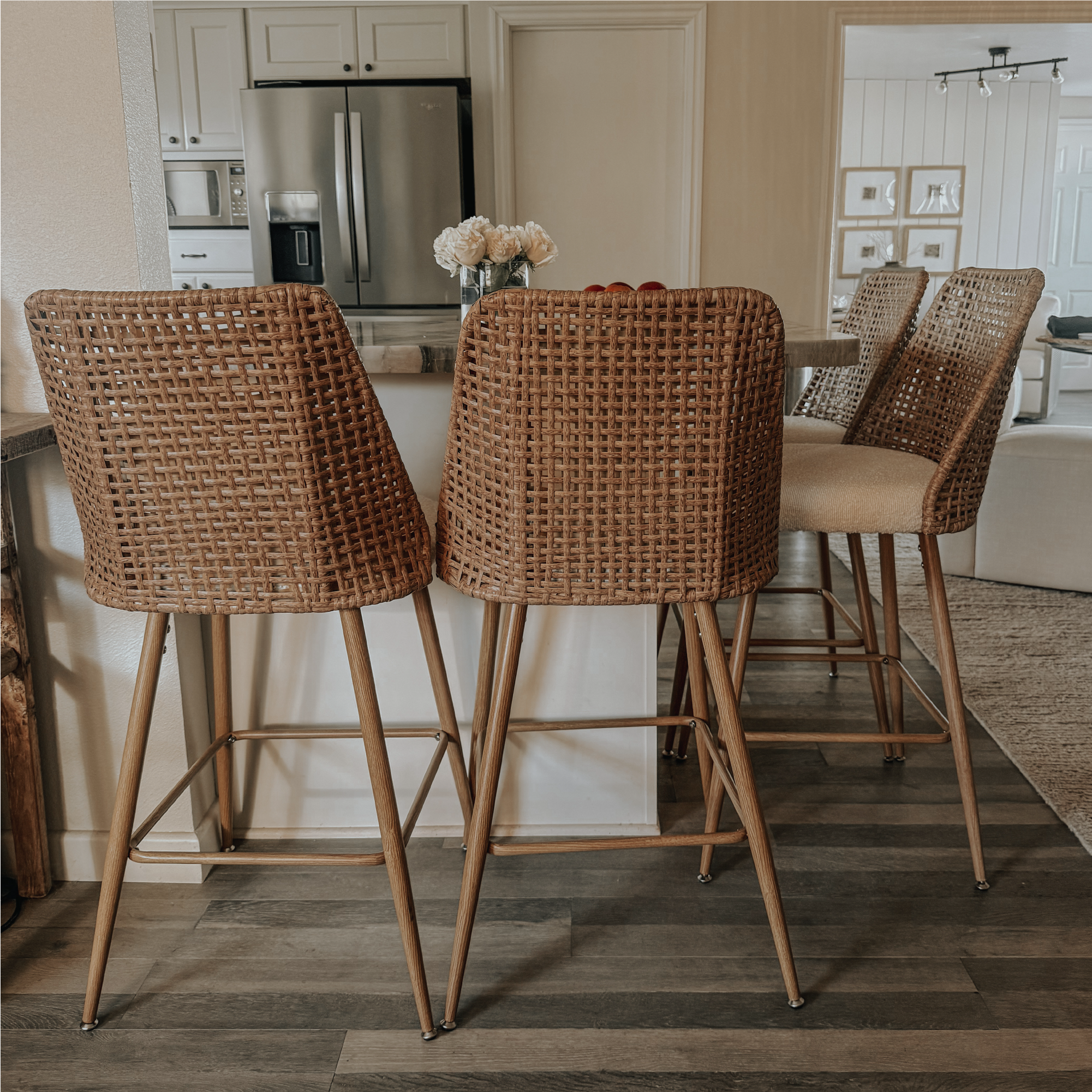 Nice 27" Rattan Upholstered Counter Stool (Set of 3)