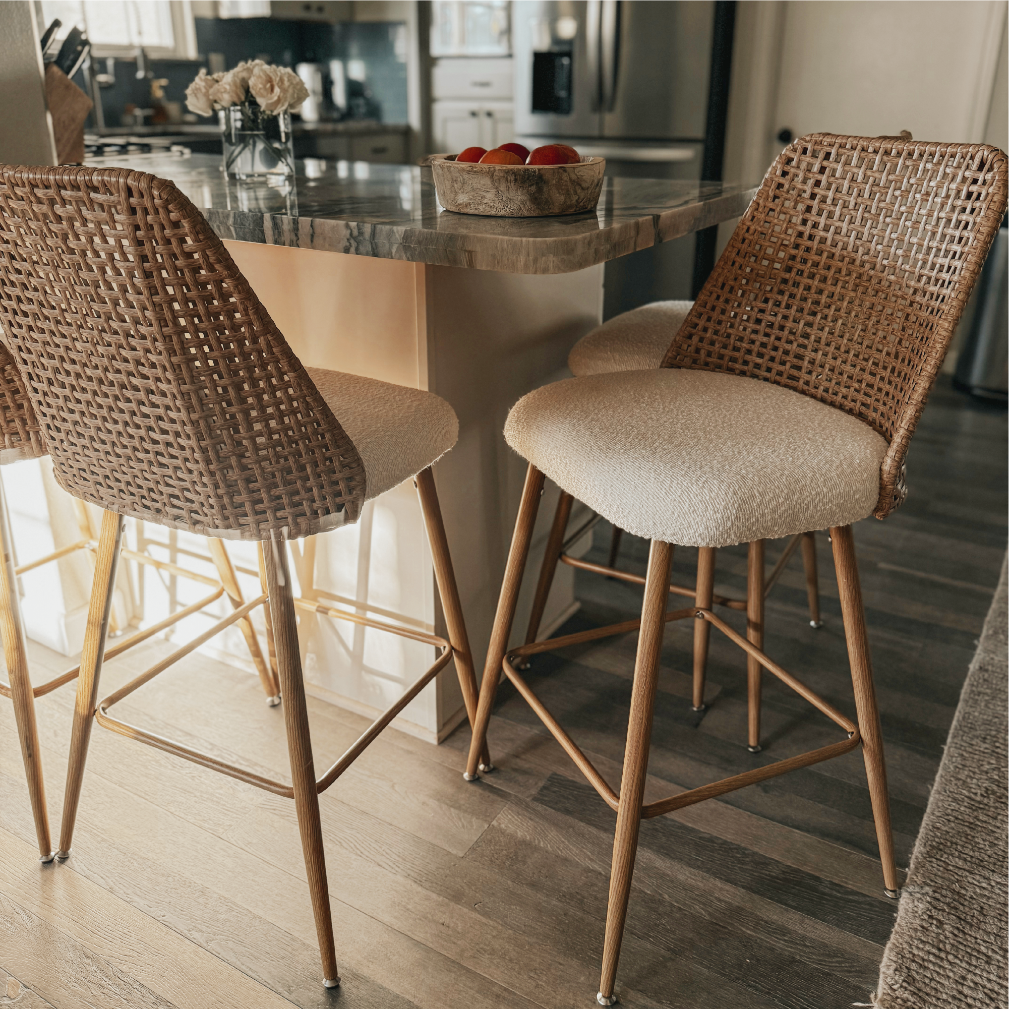 Nice 27" Rattan Upholstered Counter Stool (Set of 3)