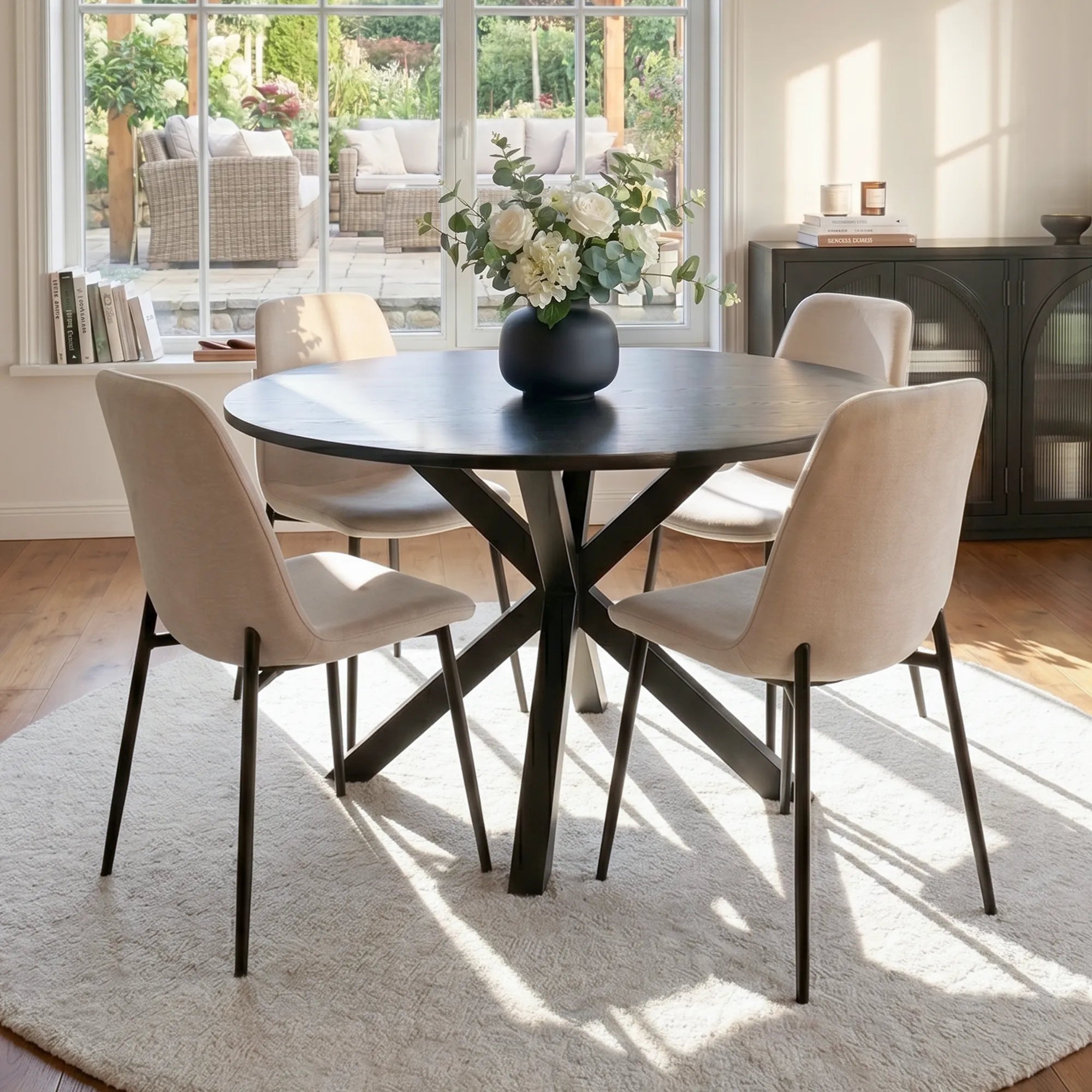 Oliver & Oslo 39" Black Round Dining Table Set for 4 (5-Piece)