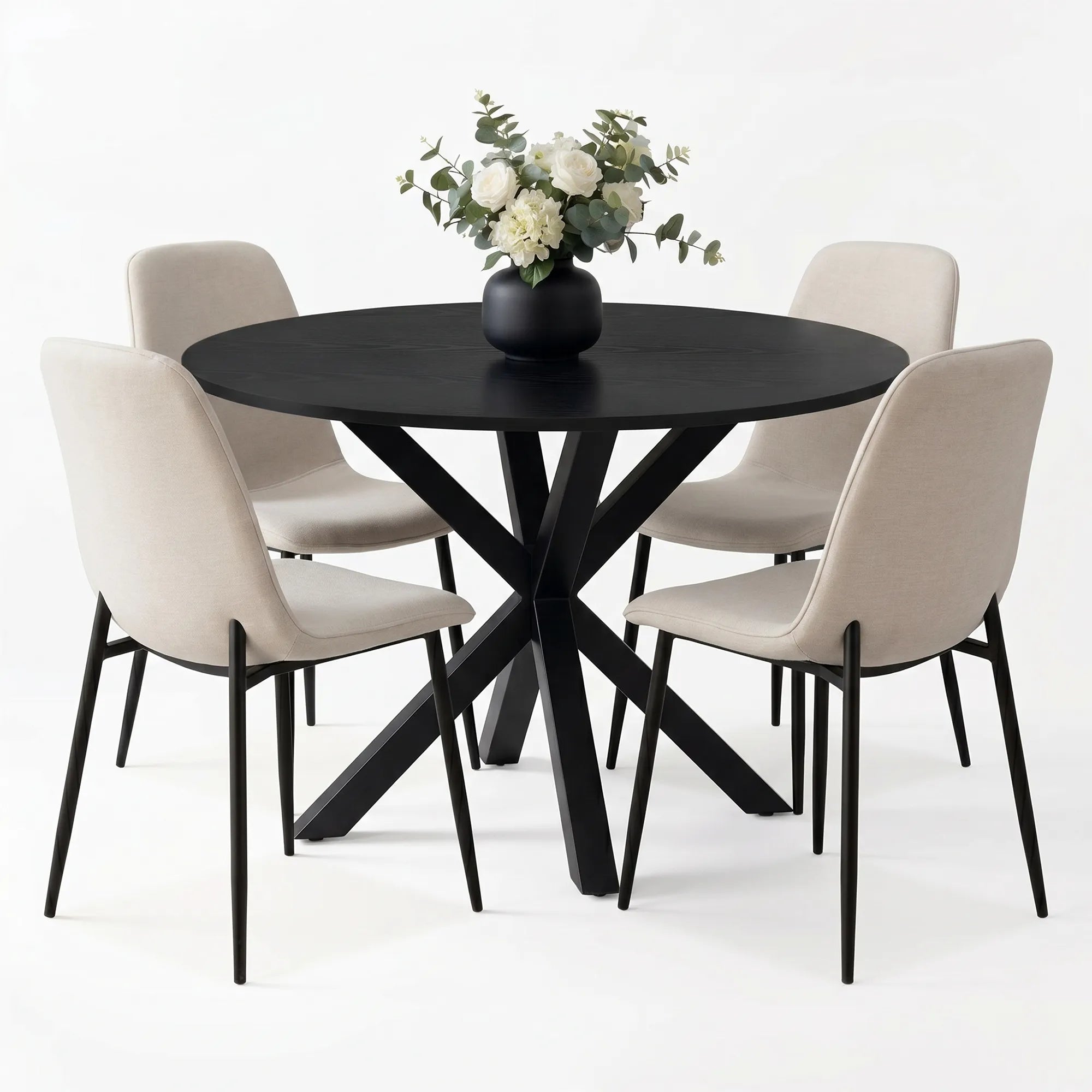 Oliver & Oslo 39" Black Round Dining Table Set for 4 (5-Piece)
