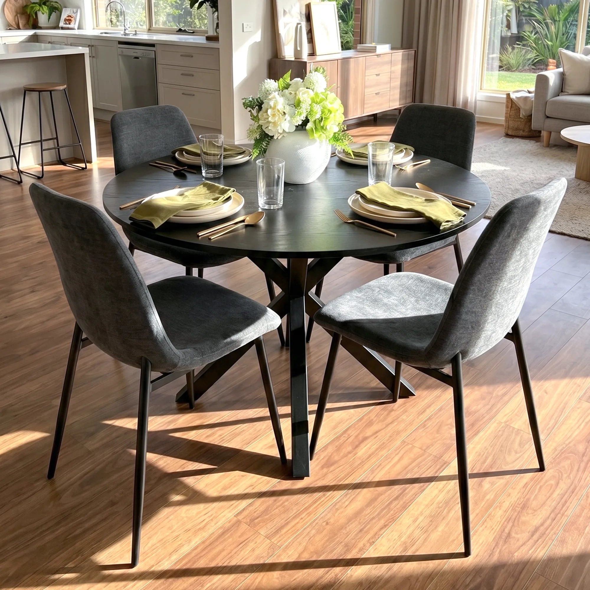Oliver & Oslo 39" Black Round Dining Table Set for 4 (5-Piece)