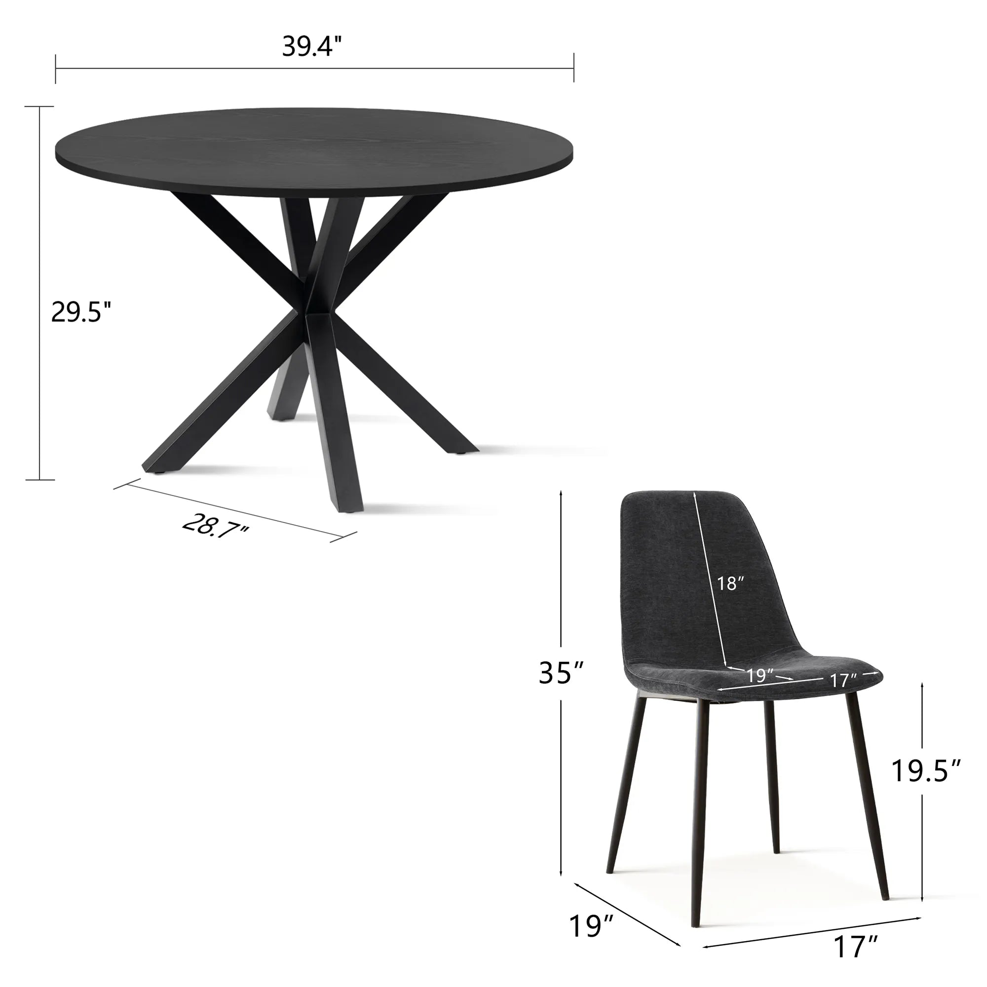 Oliver & Oslo 39" Black Round Dining Table Set for 4 (5-Piece)