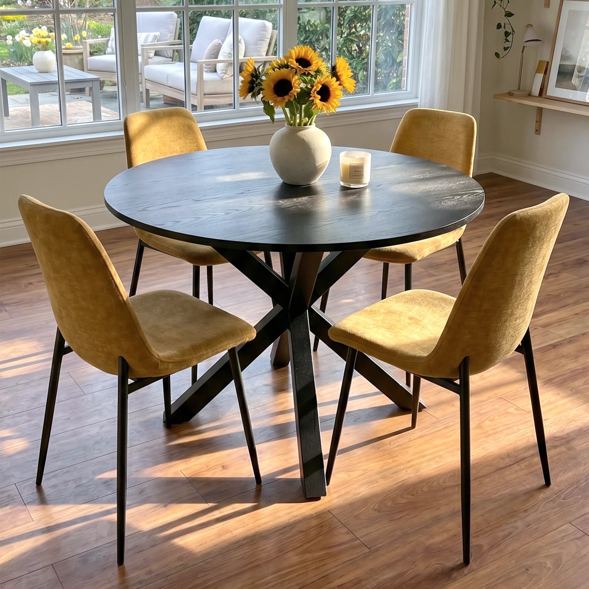 Oliver & Oslo 39" Black Round Dining Table Set for 4 (5-Piece)