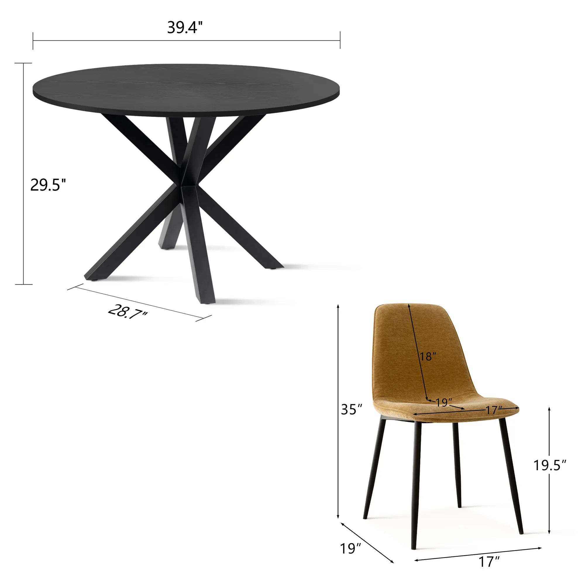Oliver & Oslo 39" Black Round Dining Table Set for 4 (5-Piece)