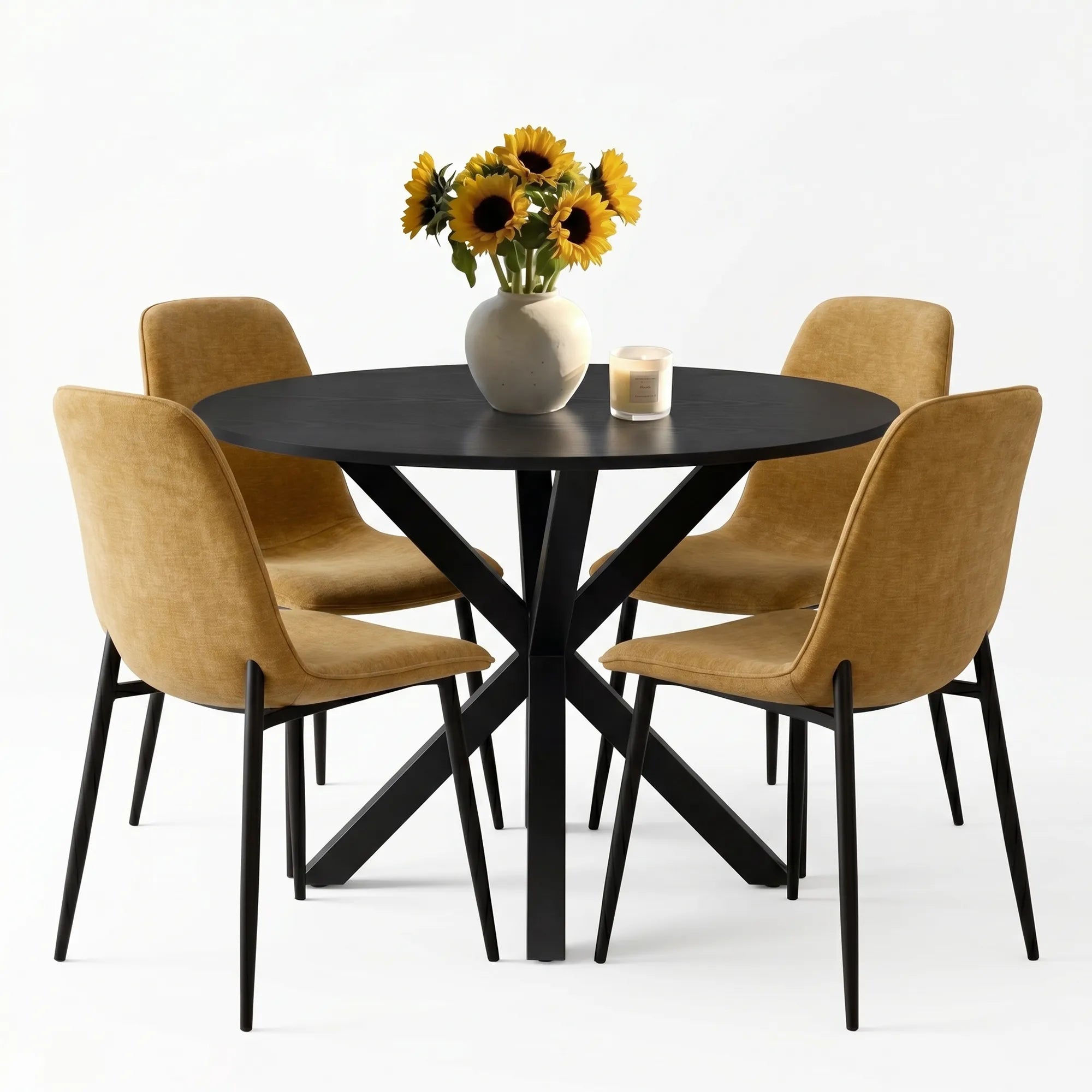 Oliver & Oslo 39" Black Round Dining Table Set for 4 (5-Piece)