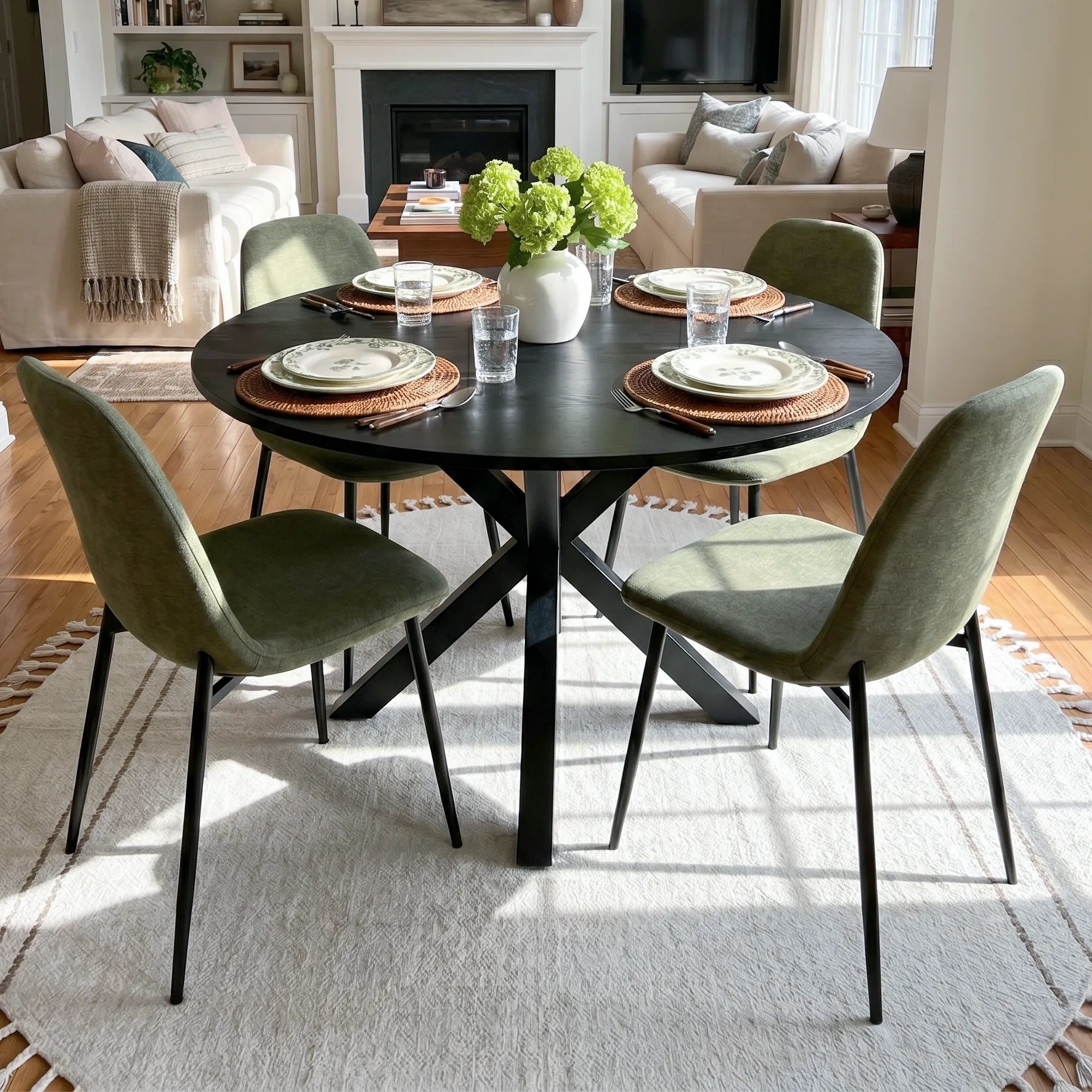 Oliver & Oslo 39" Black Round Dining Table Set for 4 (5-Piece)