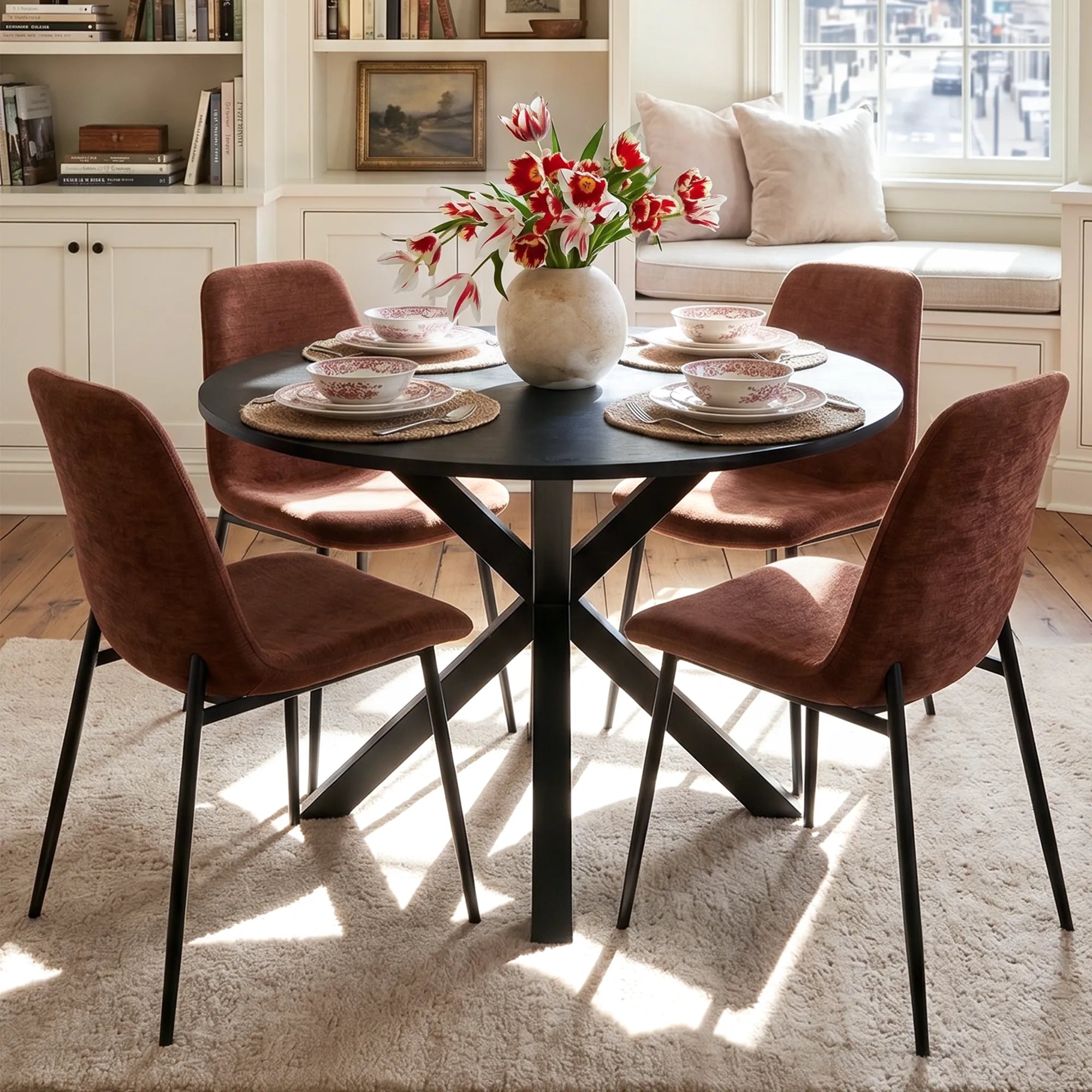 Oliver & Oslo 39" Black Round Dining Table Set for 4 (5-Piece)