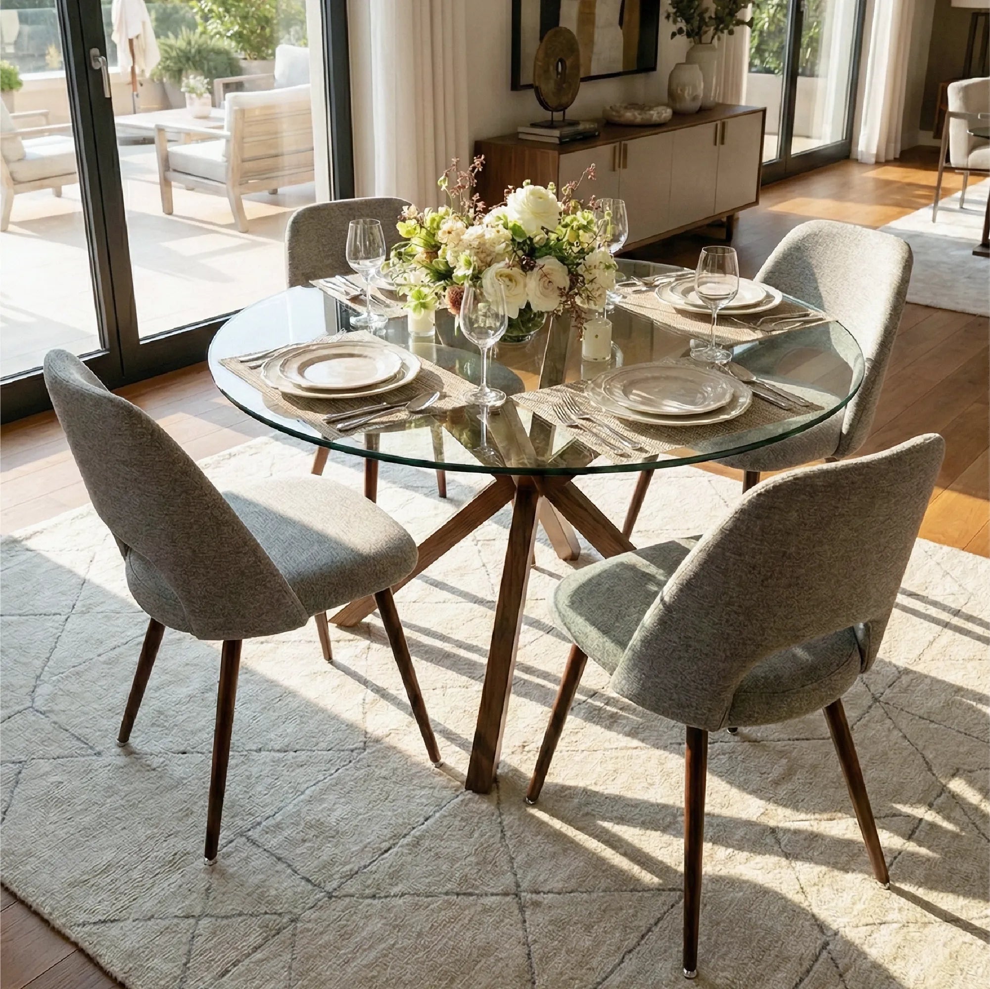 Oliver & Edwin 39" Modern Round Glass Top Dining Table Set for 4 (5-Piece)