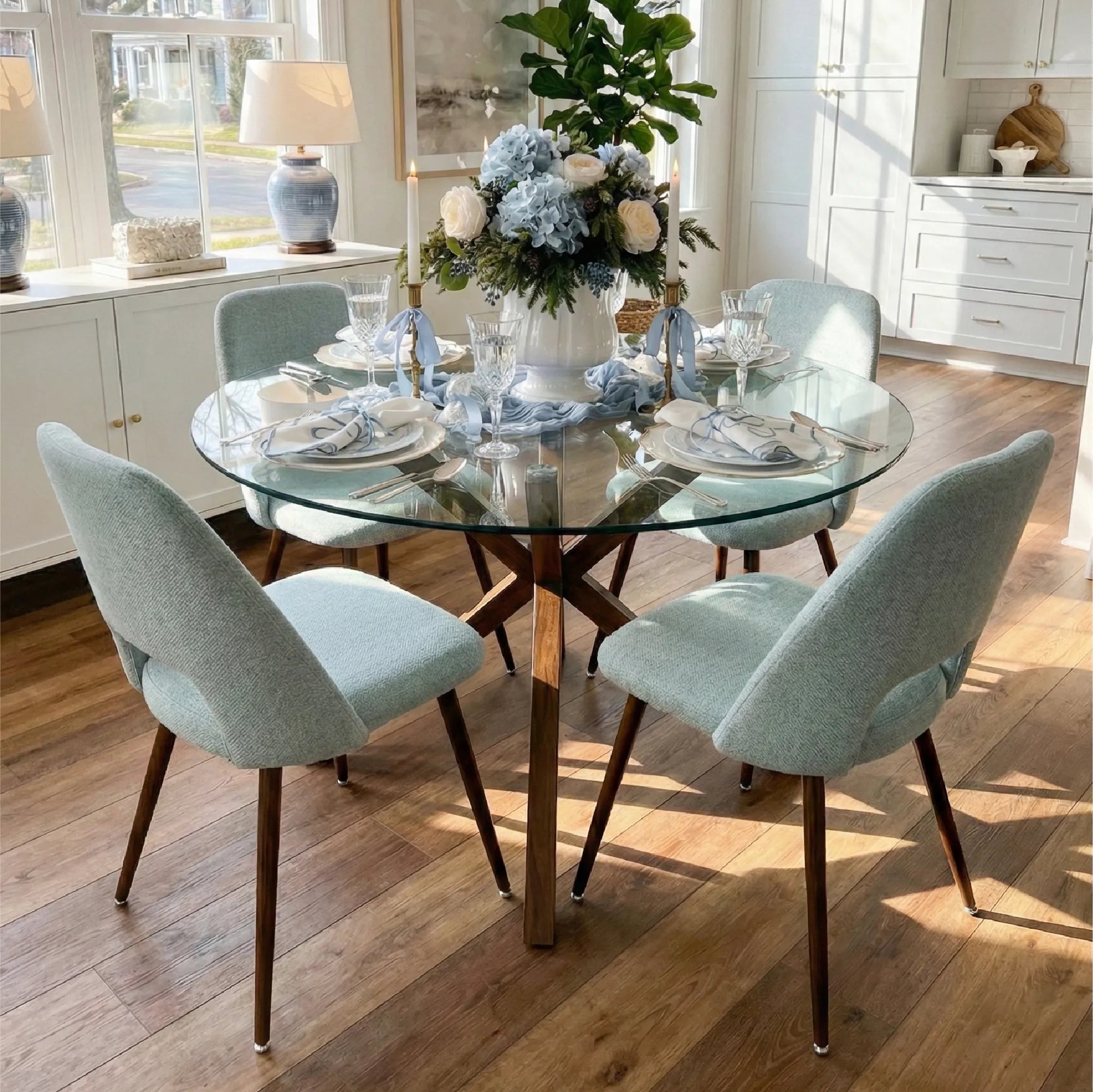 Oliver & Edwin 39" Modern Round Glass Top Dining Table Set for 4 (5-Piece)