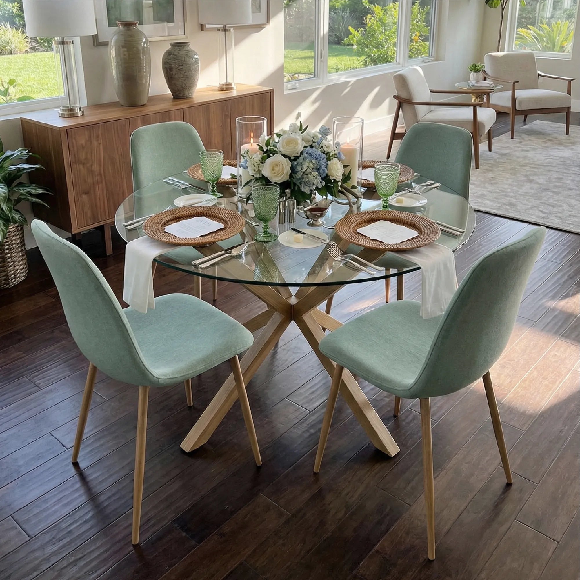 Oliver & Oslo 39" Glass Round Dining Table Set for 4 (5-Piece)