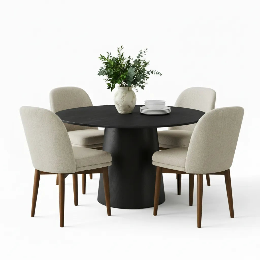 Orchid & Athena 52" Round Solid Oak Dining Table Set for 4 (5-Piece)
