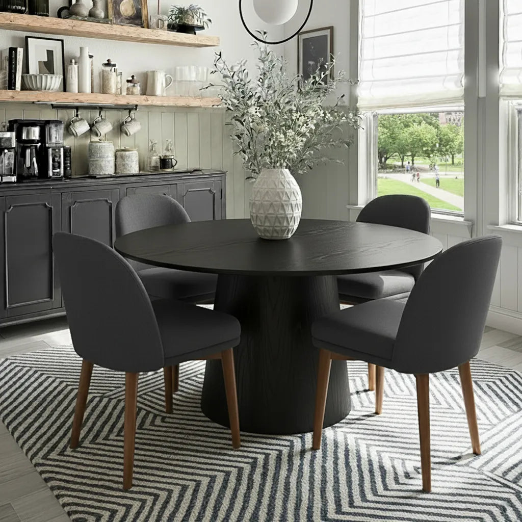 Orchid & Athena 52" Round Solid Oak Dining Table Set for 4 (5-Piece)